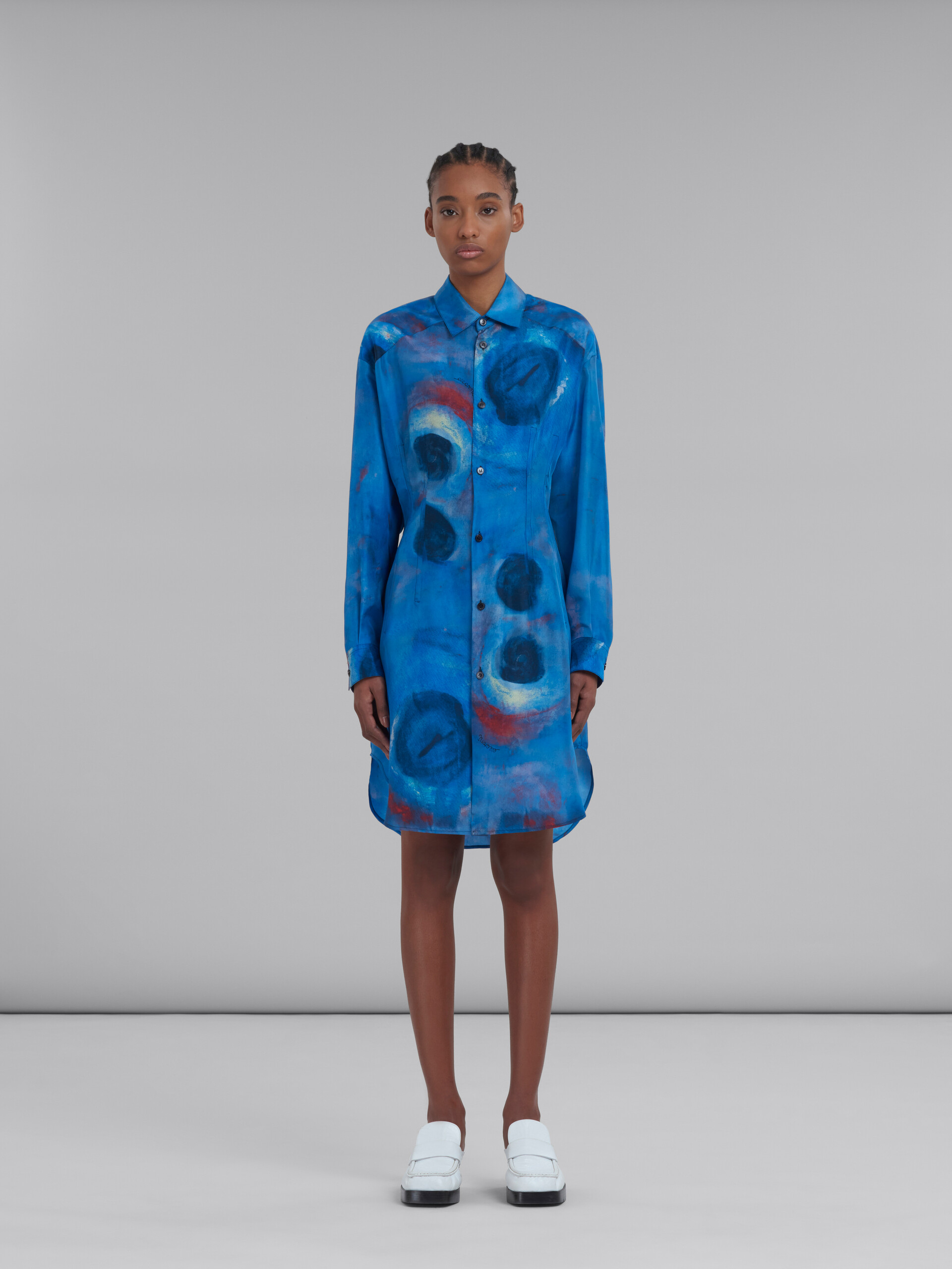 Silk shirt dress with Buchi Blue print - Dresses - Image 2