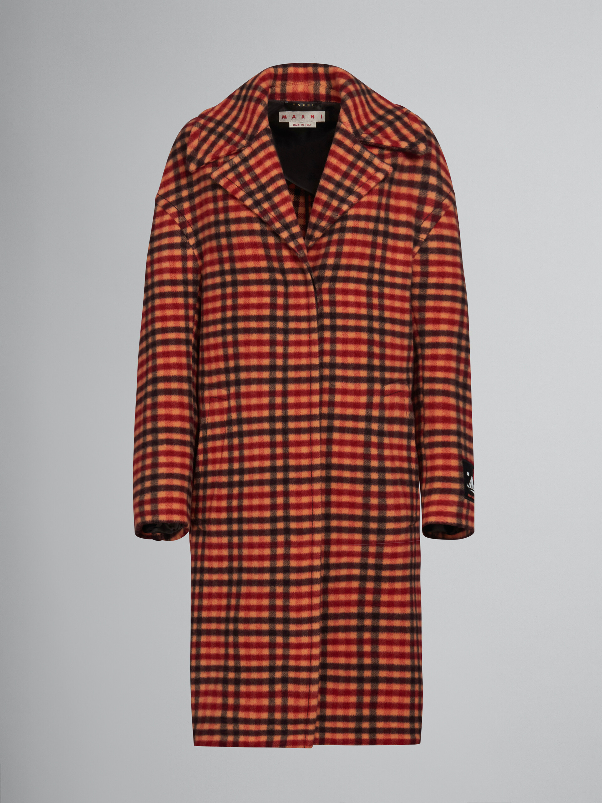 Orange wool felt coat with Wavy Check pattern - Coat - Image 1