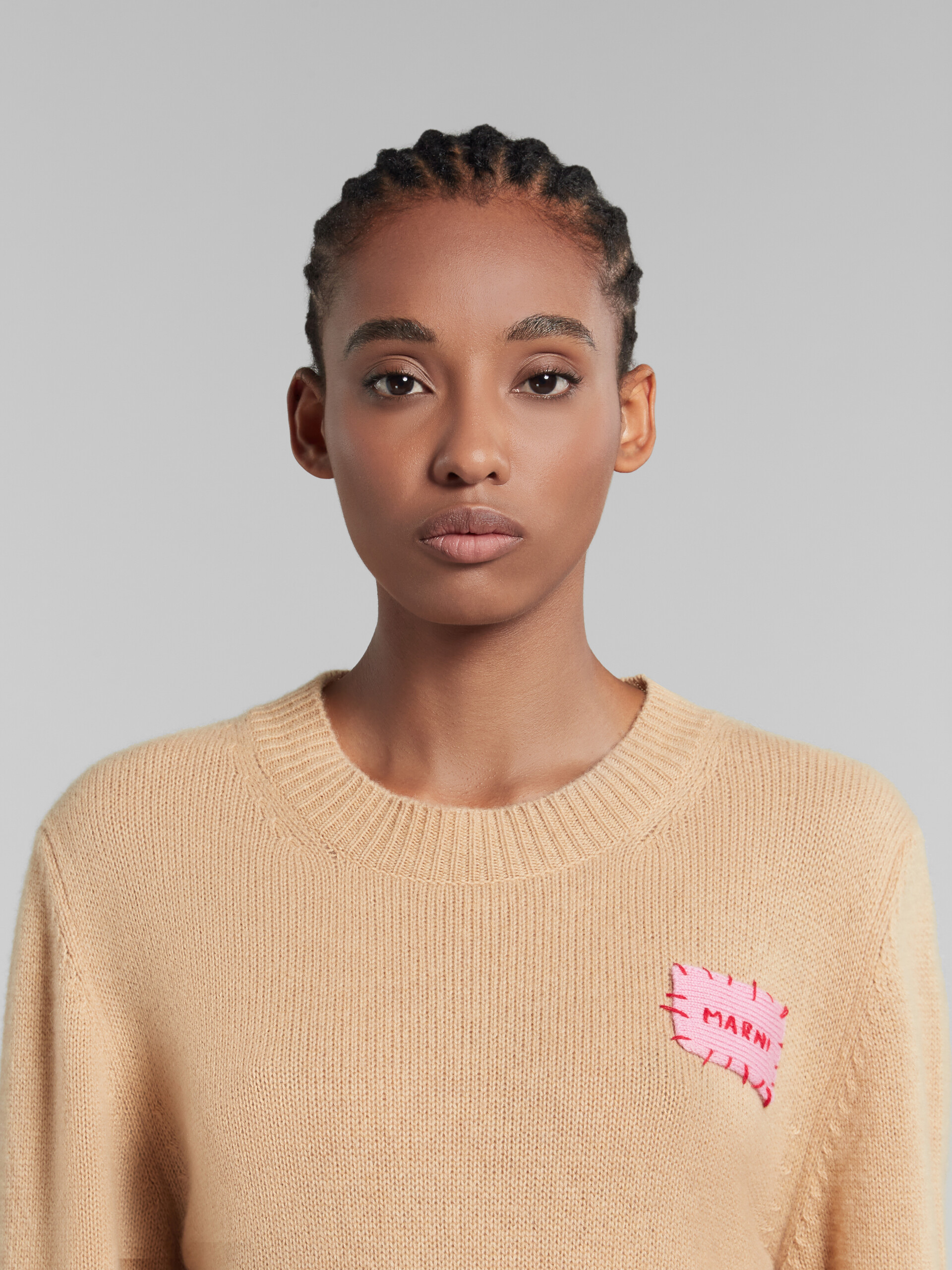Maglione in cashmere marrone con applicazione Marni - Pullover - Image 4