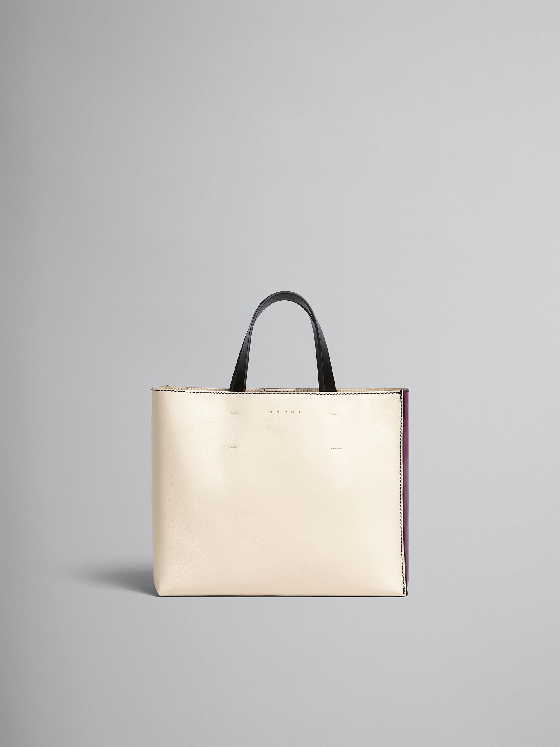 MUSEO SOFT bag in white and purple leather - Shopping Bags - Image 1