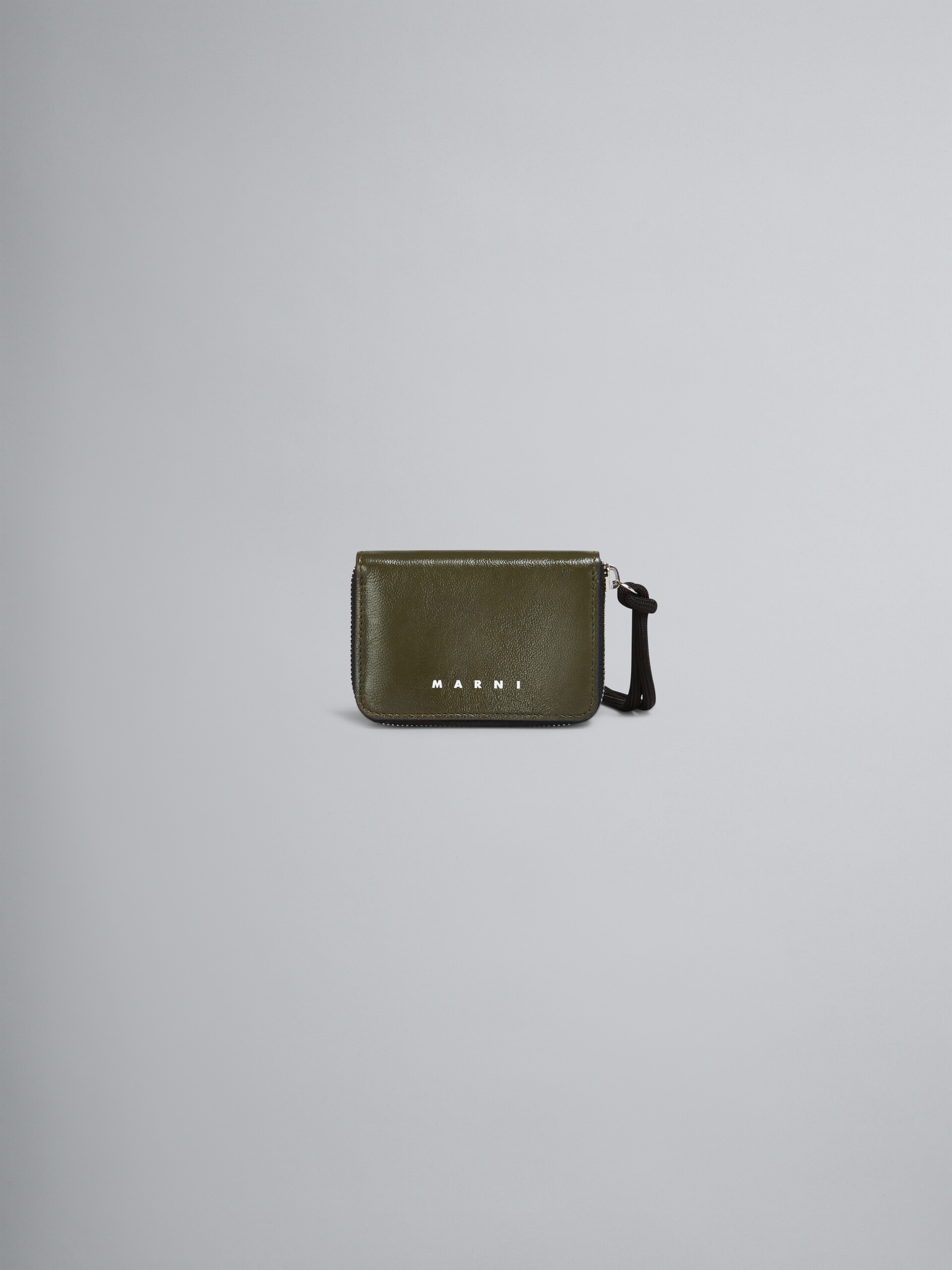 Zweifarbige Brieftasche aus glänzendem Kalbsleder mit umlaufendem Reißverschluss - Brieftaschen - Image 1