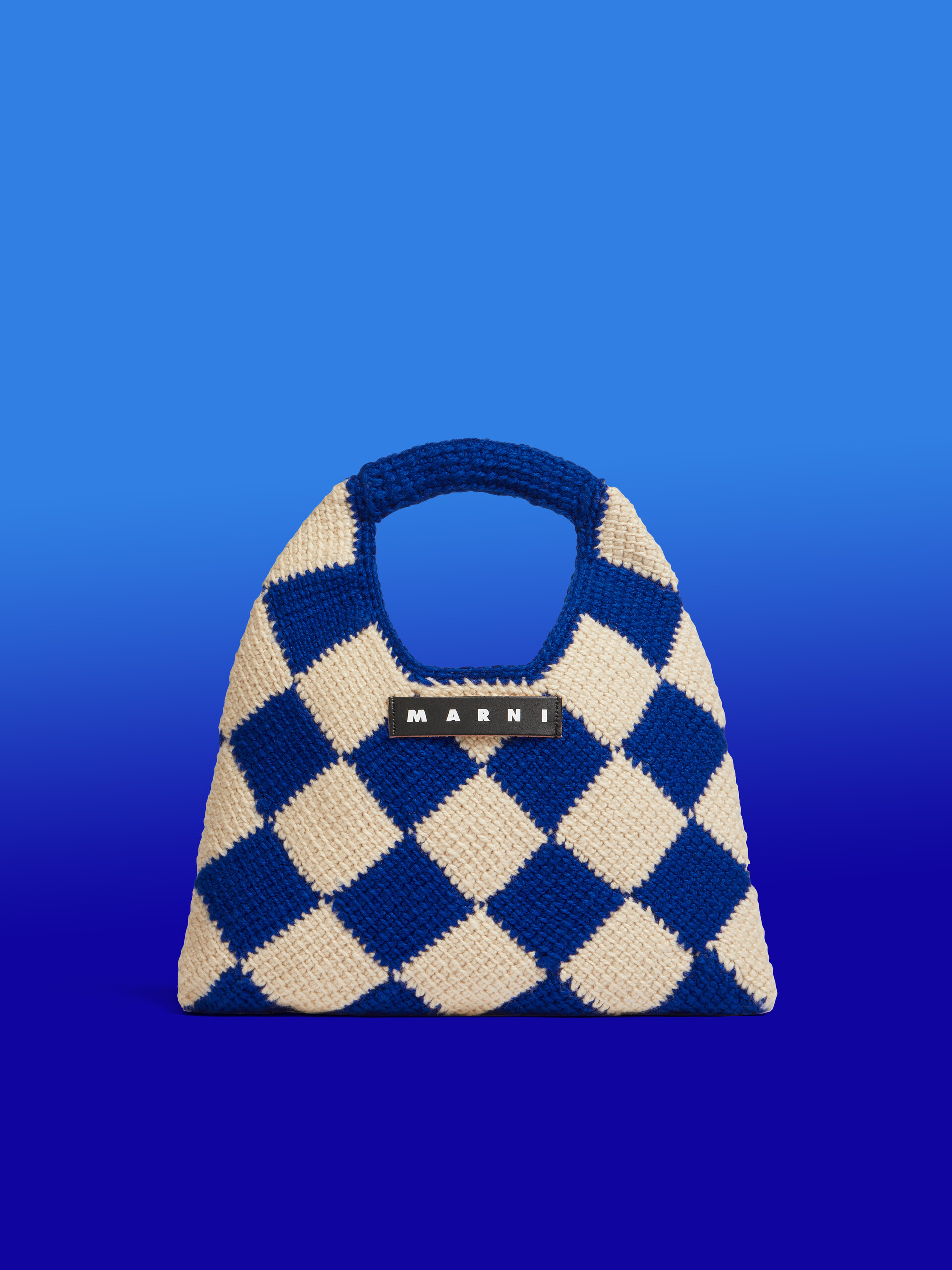 MARNI MARKET DIAMOND medium bag in blue and brown tech wool - Bags - Image 1