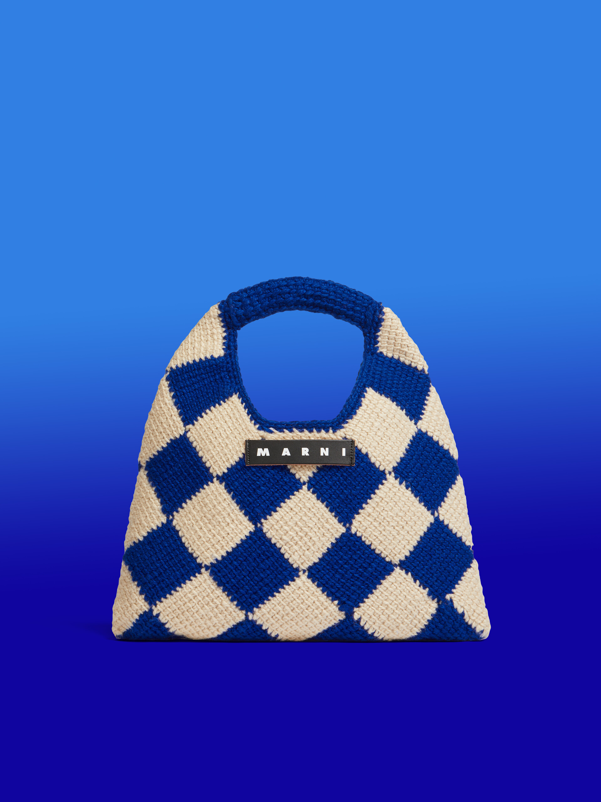 Mittelgroße MARNI MARKET DIAMOND Tasche aus technischer Wolle in Blau und Braun - Taschen - Image 1