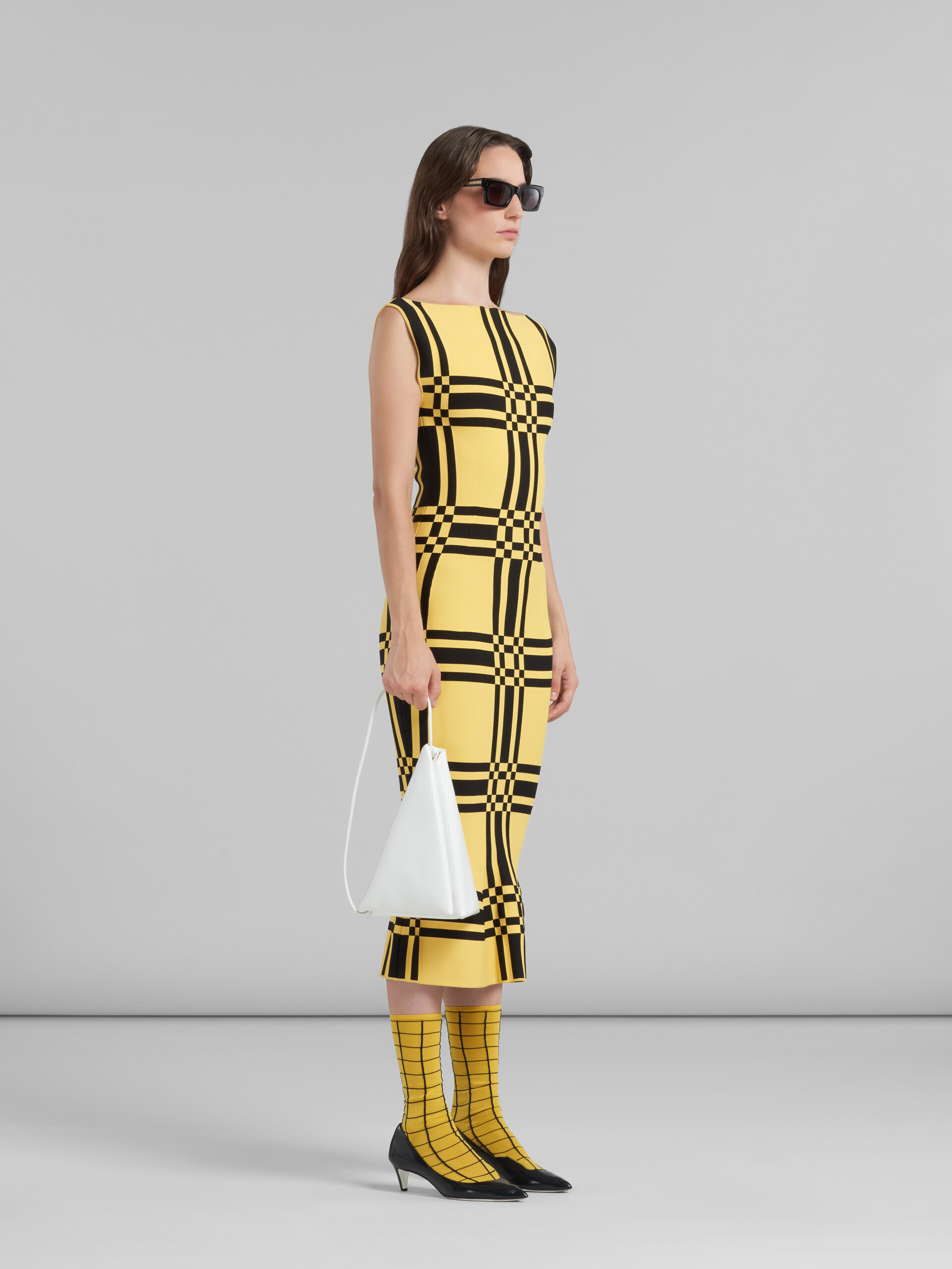 Yellow viscose sheath dress with maxi check - Dresses - Image 6