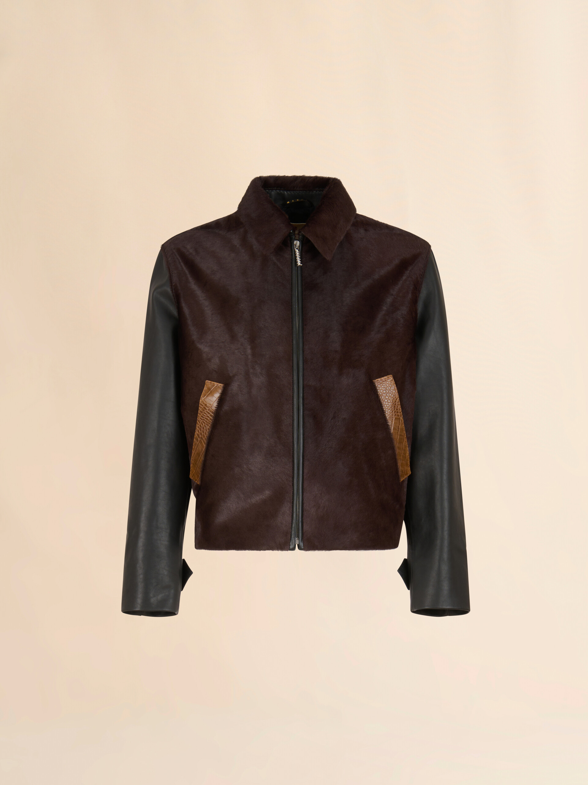 Black leather and pony hair jacket - Jackets - Image 1