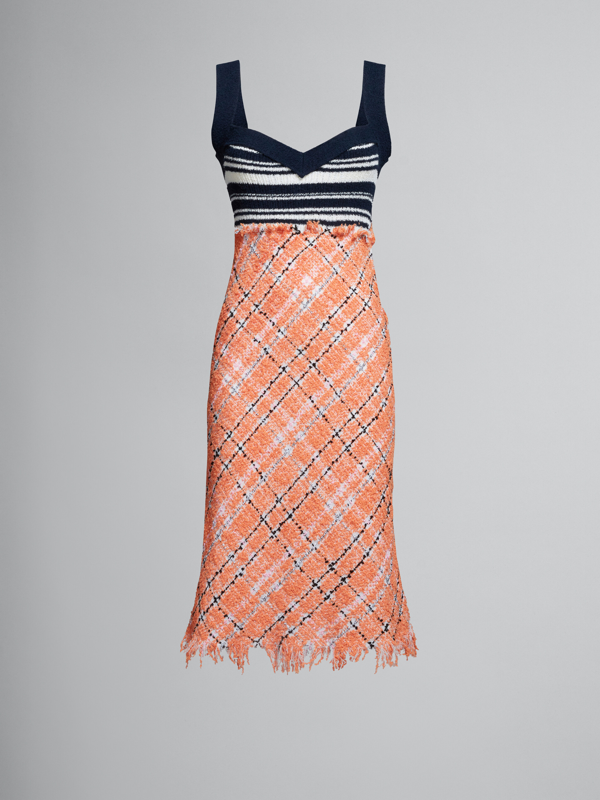 Cotton tweed dress with knitted top - Dresses - Image 1