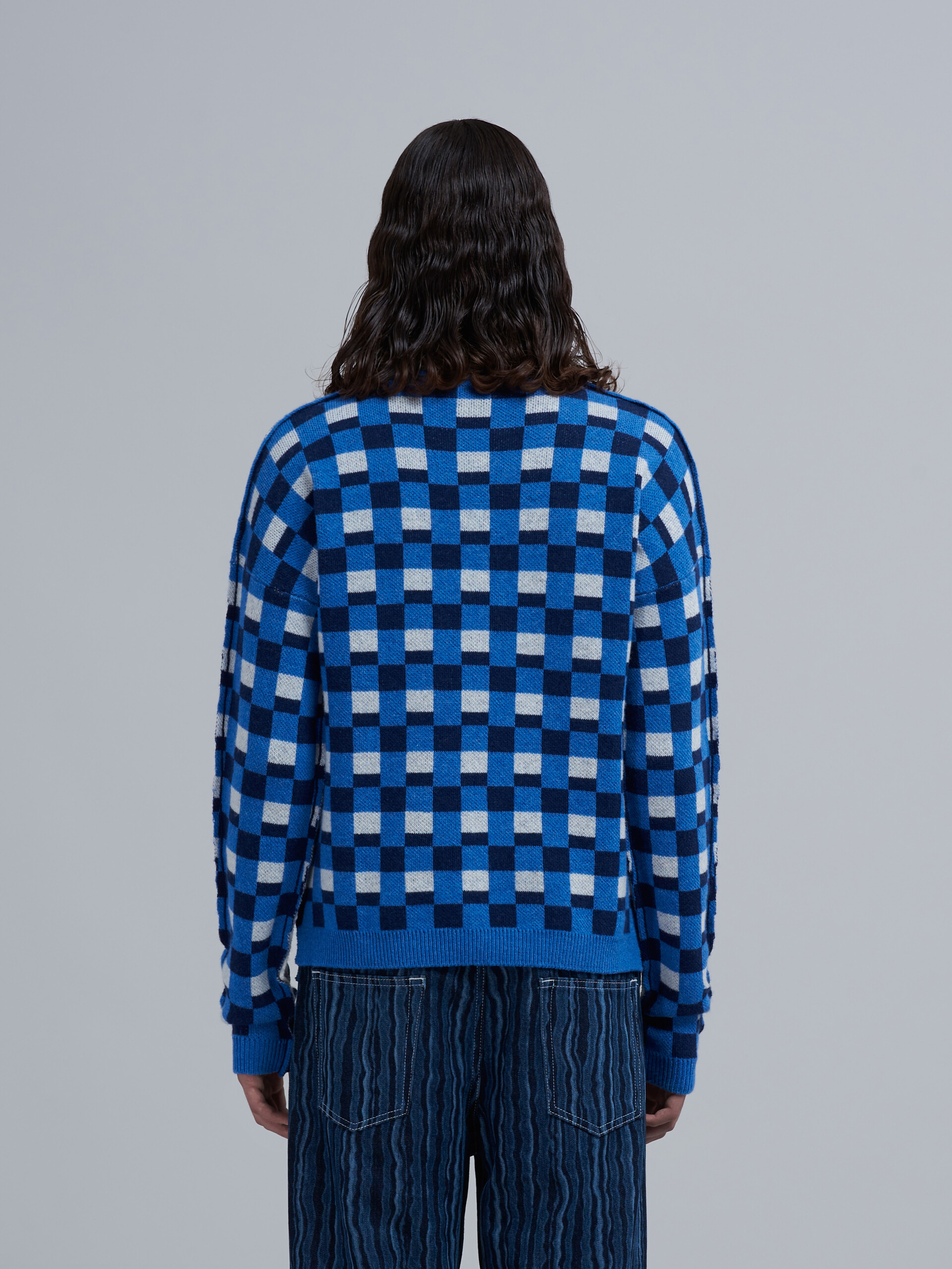 Blue and white crepe and Shetland wool sweater - Pullovers - Image 3