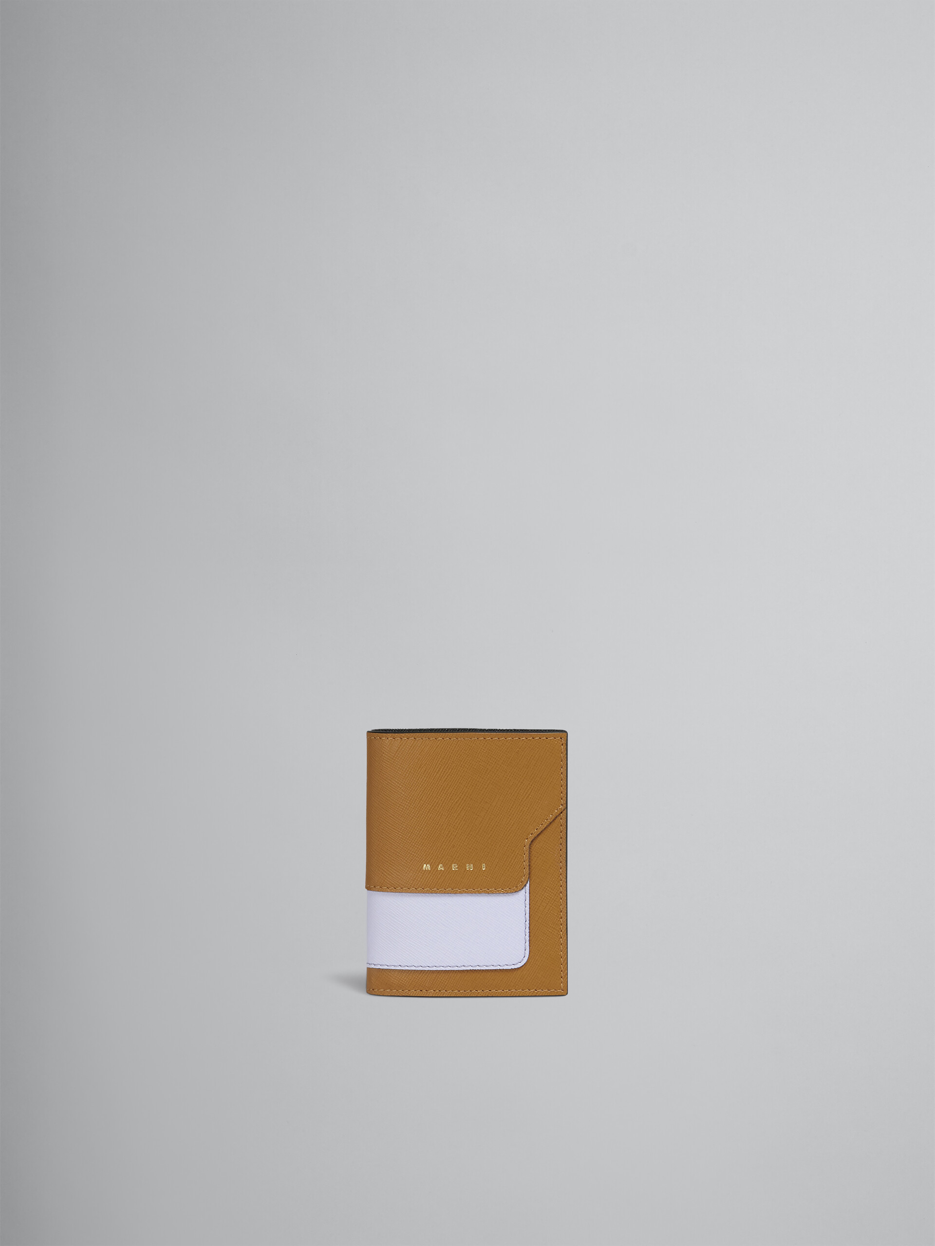 Portafoglio bi-fold in saffiano marrone lilla e nero - Portafogli - Image 1