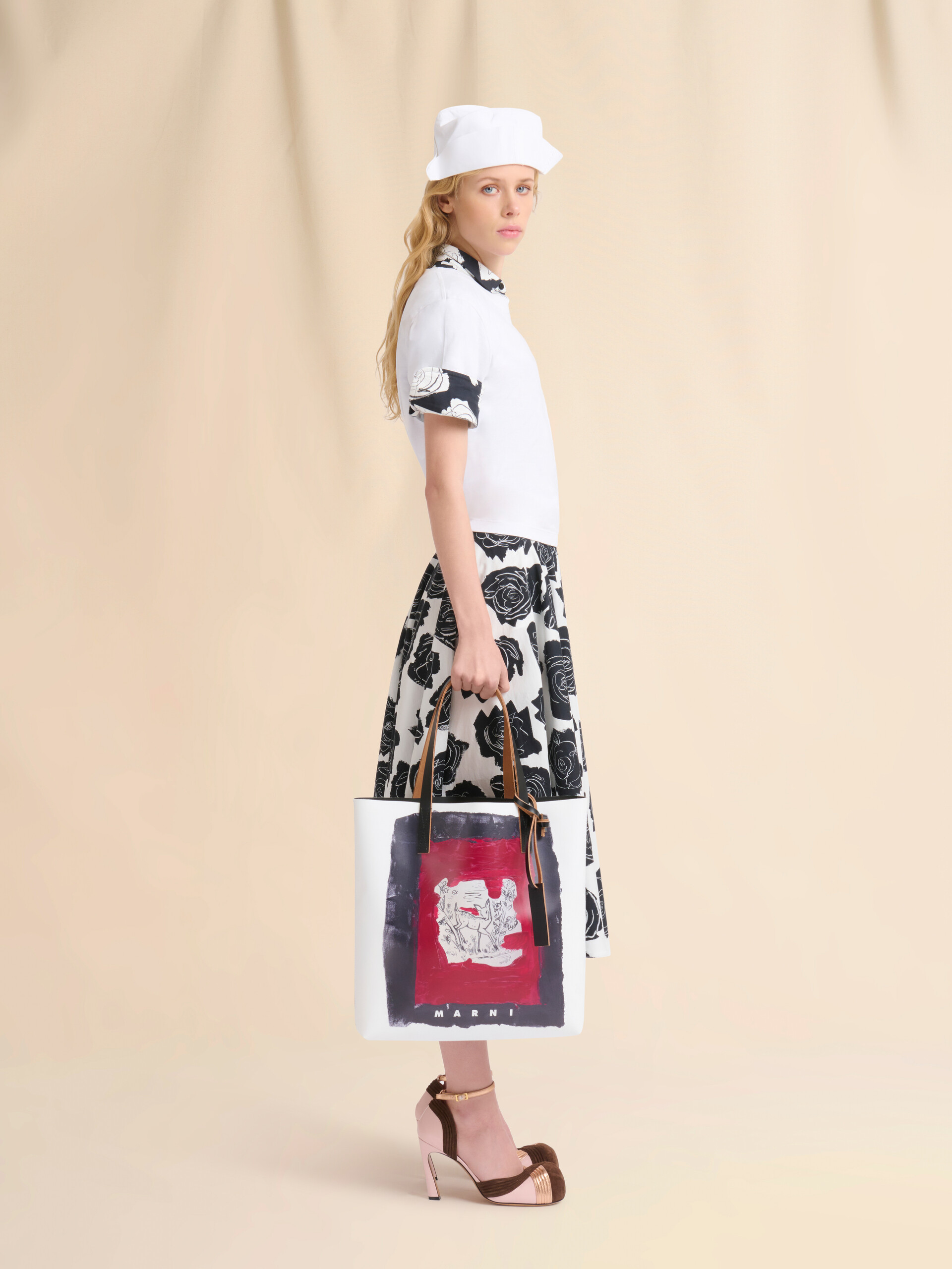 White and black Tribeca tote with Fawn print - Shopping Bags - Image 2