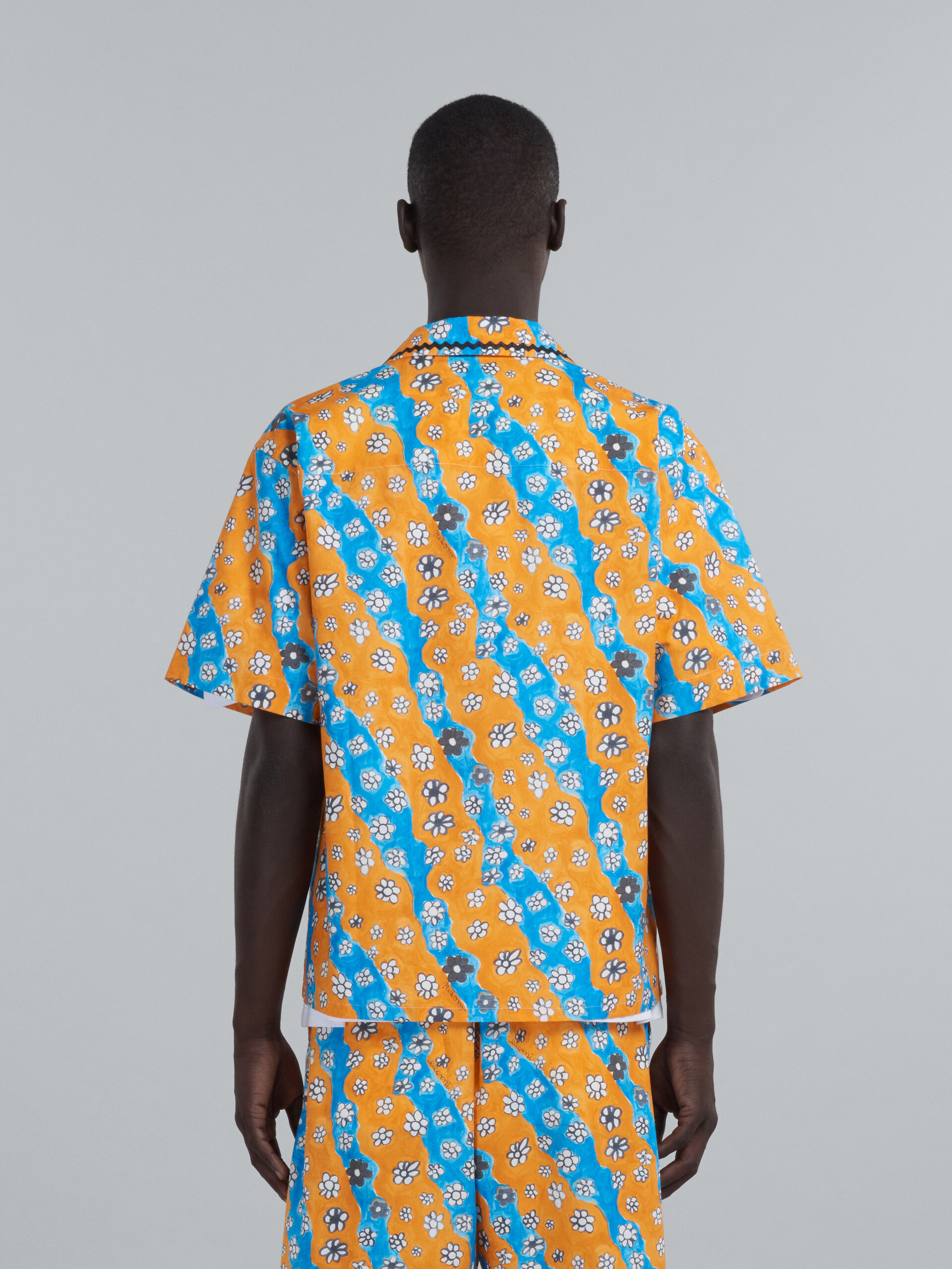Poplin bowling shirt with Stripy Flowers print - Shirts - Image 3