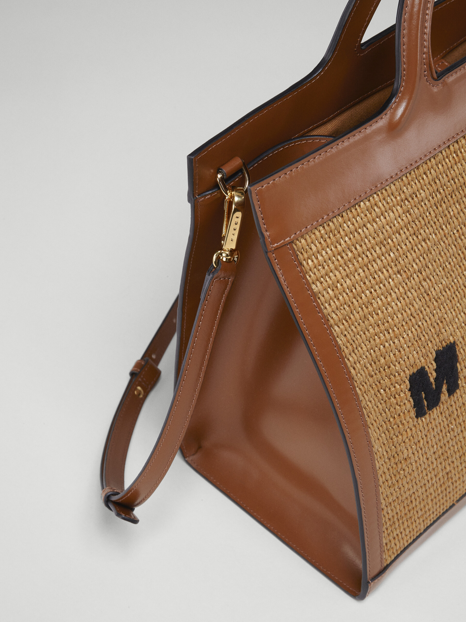 TROPICALIA tote bag in brown leather and raffia