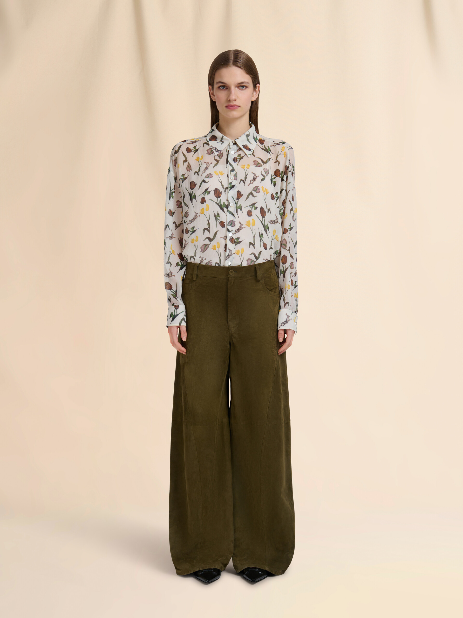Deep green suede twisted trousers - Pants - Image 2
