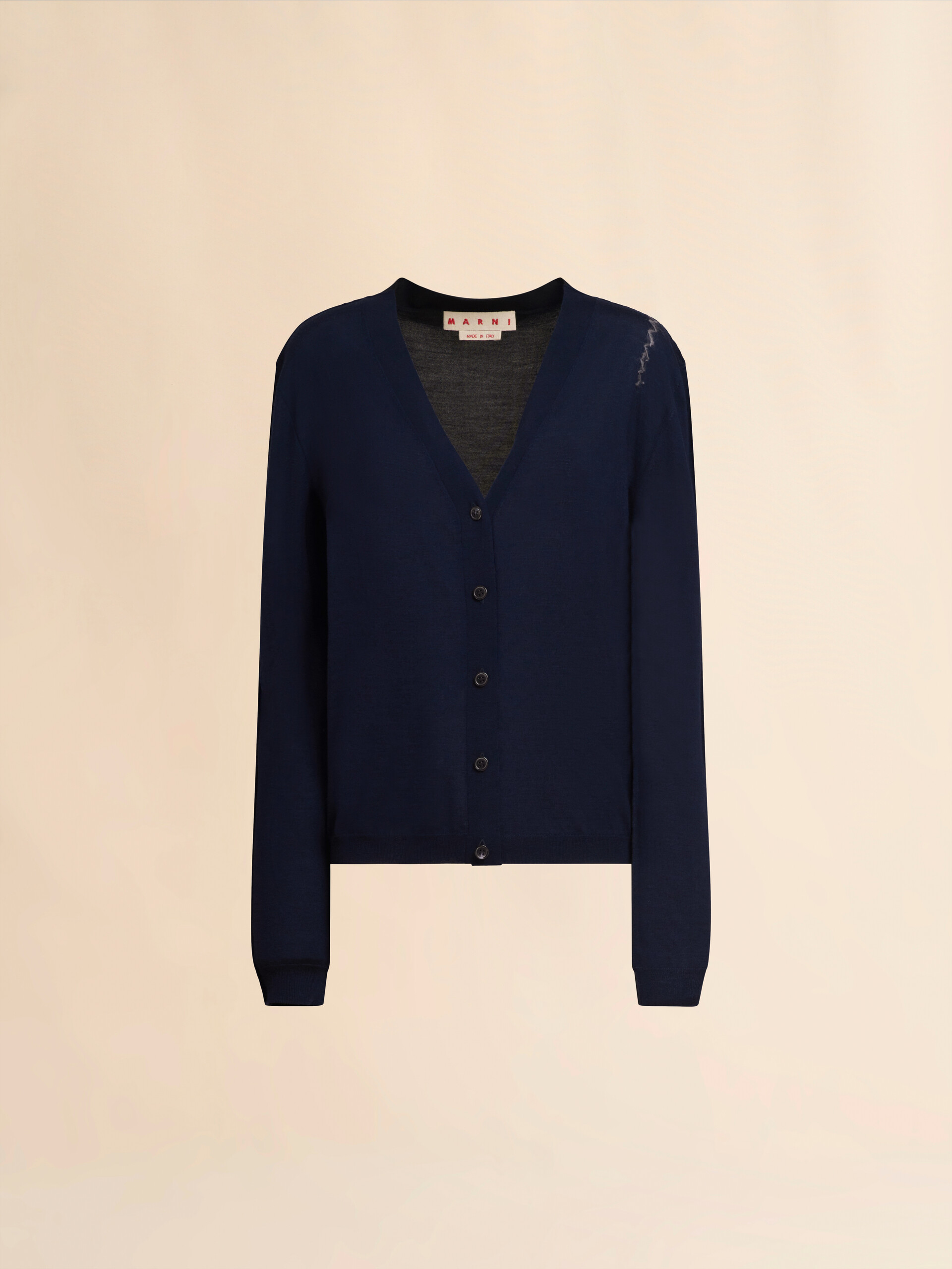 Blue silk and wool blend cardigan with contrasting back panel - Pullovers - Image 1