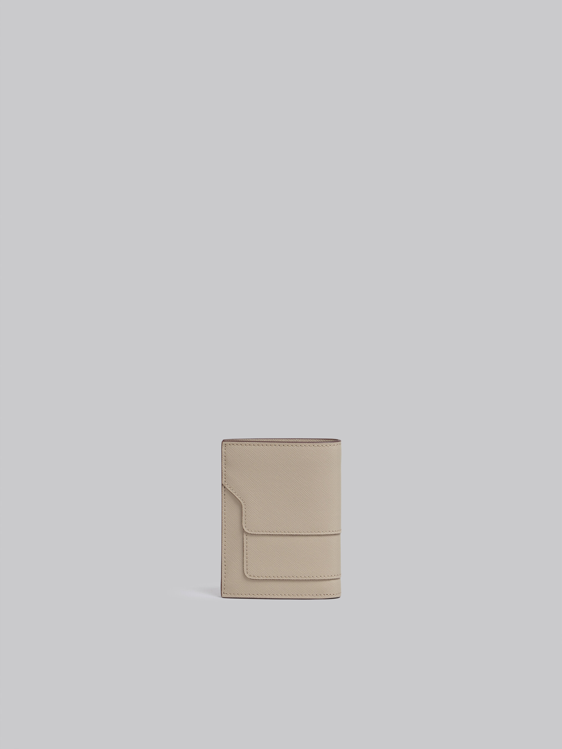 Portefeuille à deux rabats en cuir saffiano beige - Portefeuilles - Image 3