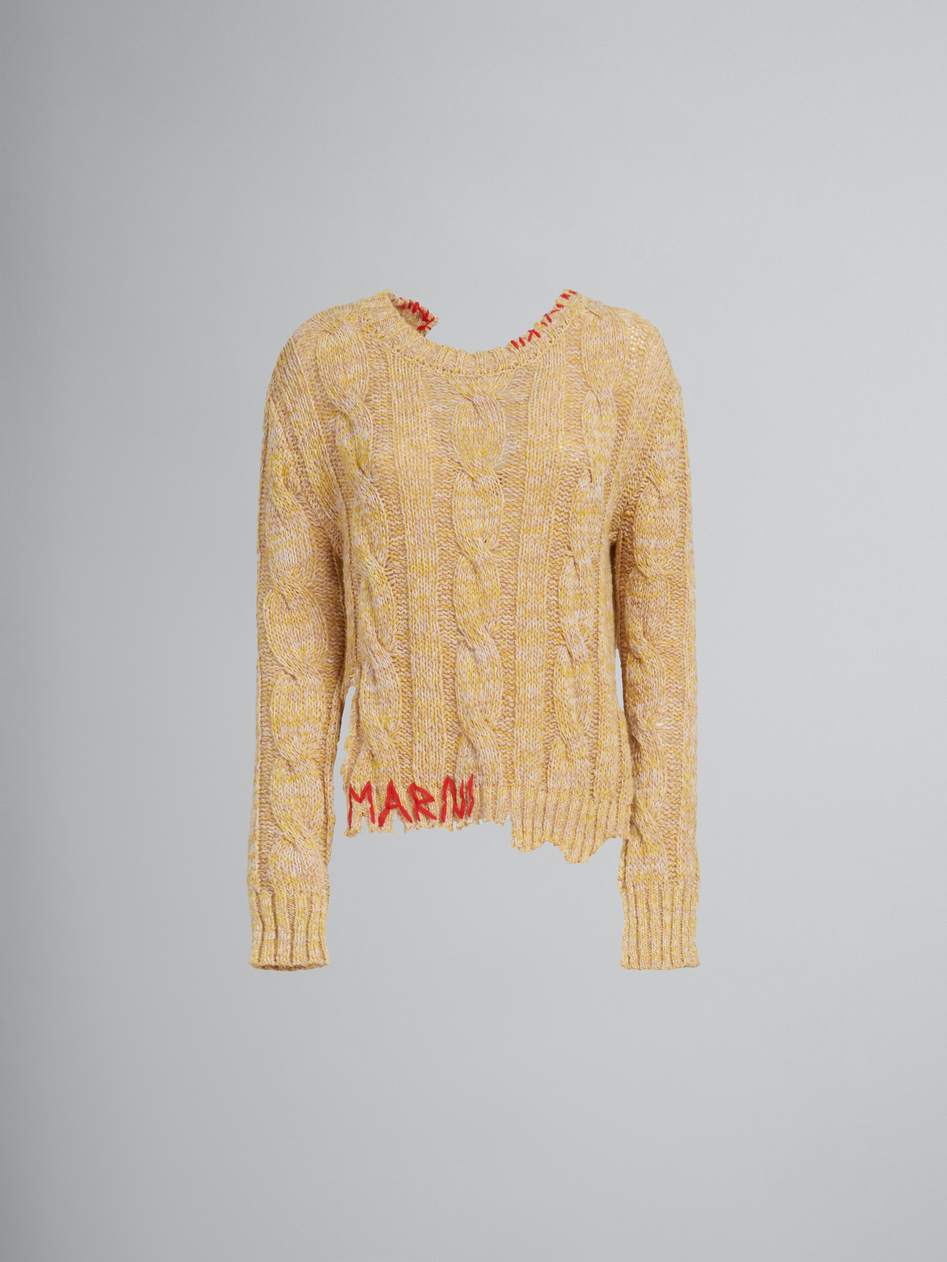 Yellow mouliné jumper with nibbled edges - Pullovers - Image 1