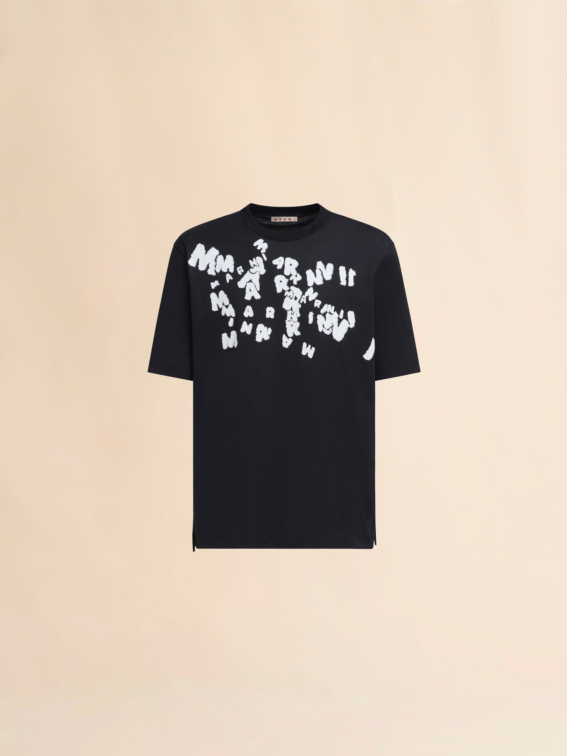 Black jersey cotton T-shirt with Marni Caos logo - Shirts - Image 1