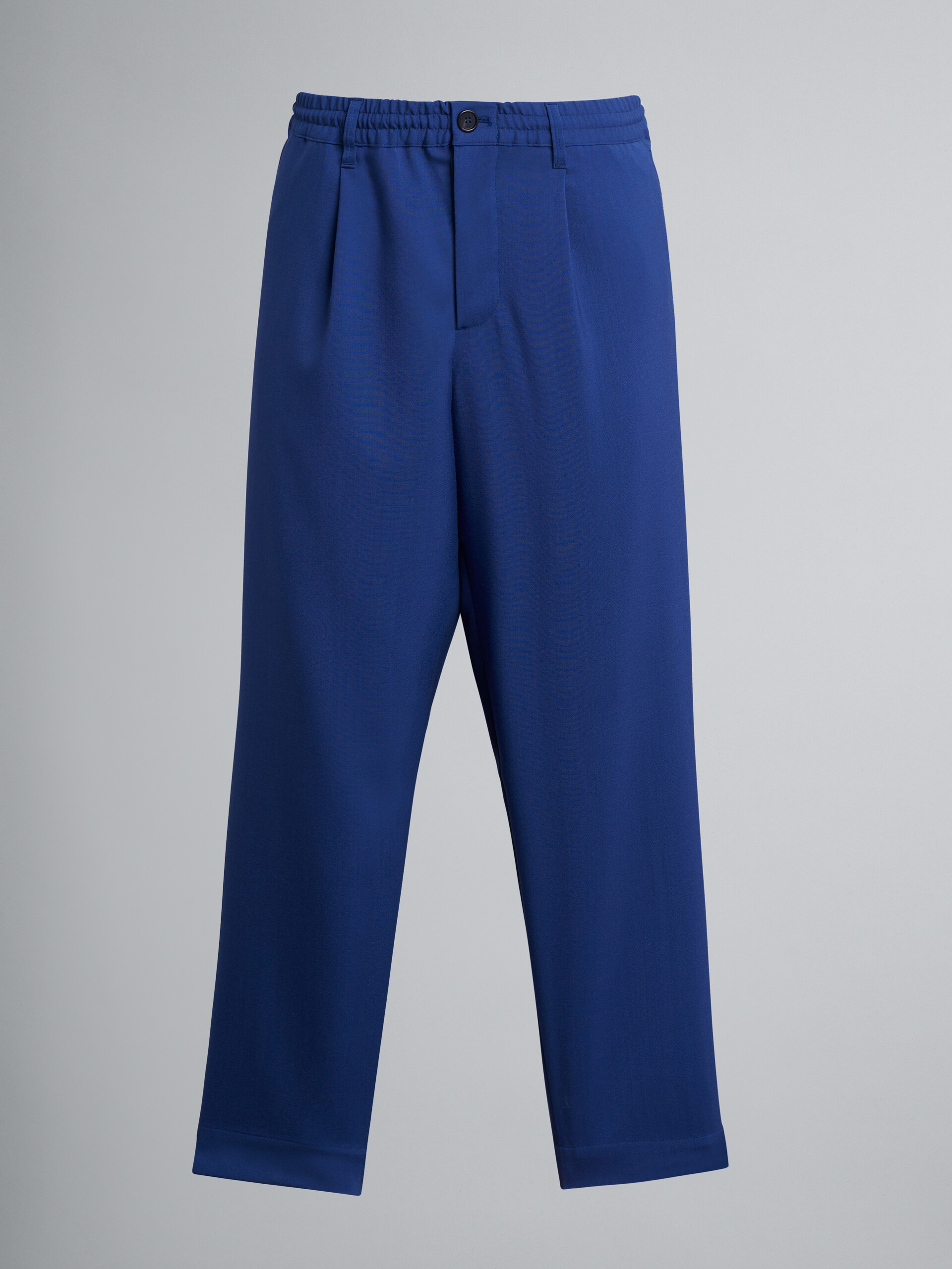 Pantaloni in fresco di lana a blocchi di colore blu - Pantaloni - Image 1