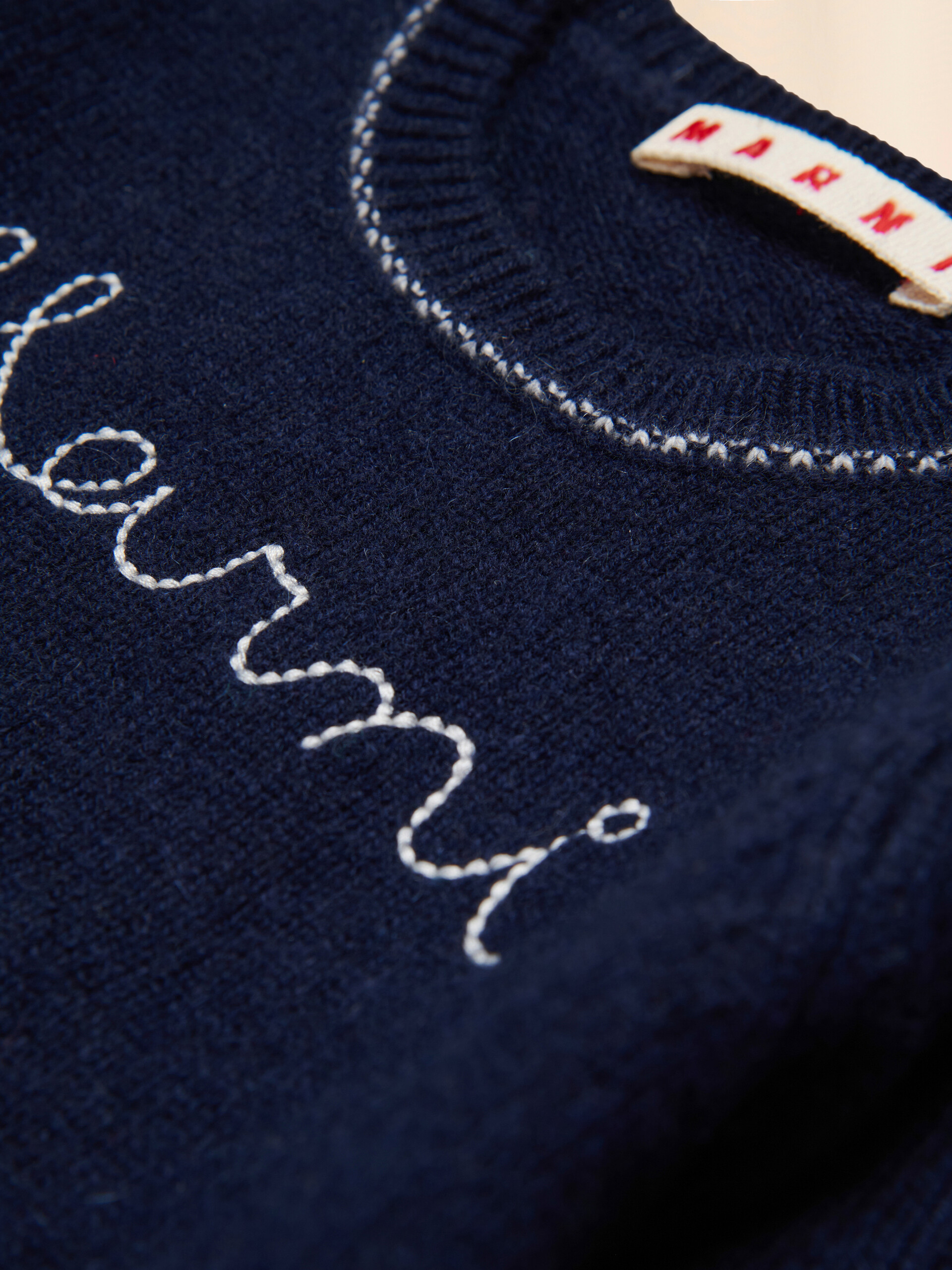 Deep blue wool-cashmere sweater with cursive logo - Knitwear - Image 4