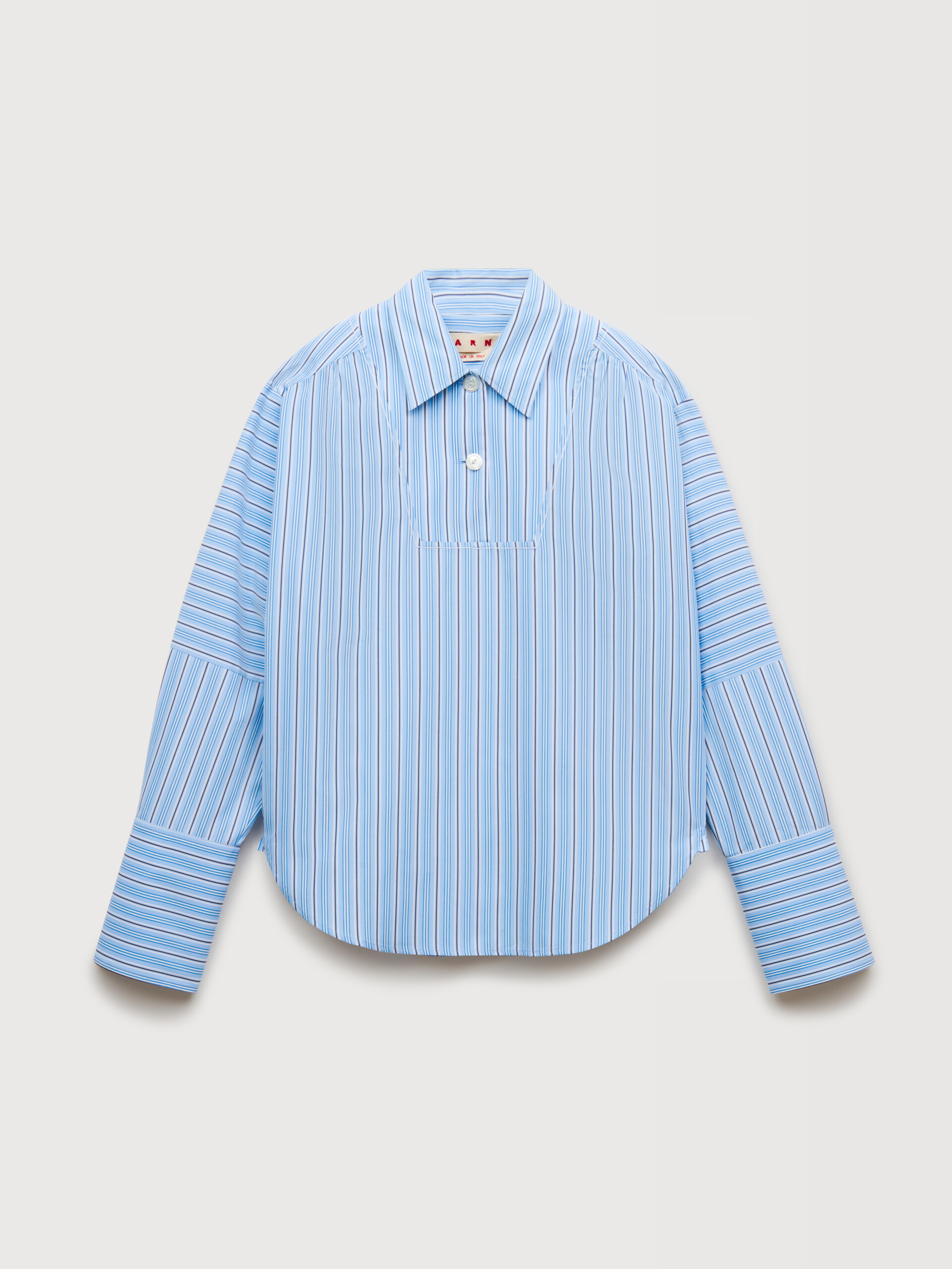 Light blue striped poplin shirt with bib insert - Shirts - Image 1