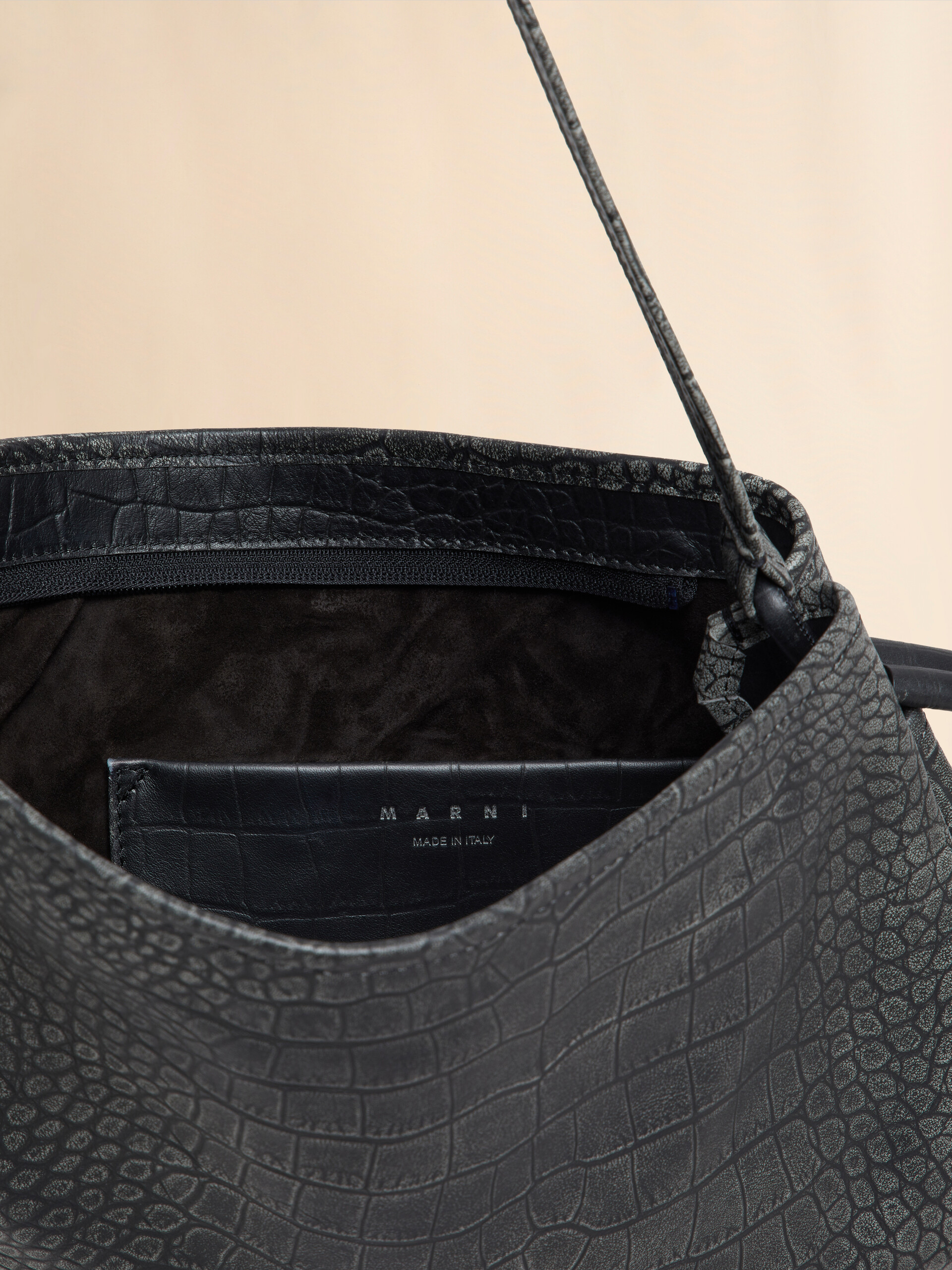 Small black crocodile print Hobo bag - Shoulder Bags - Image 3