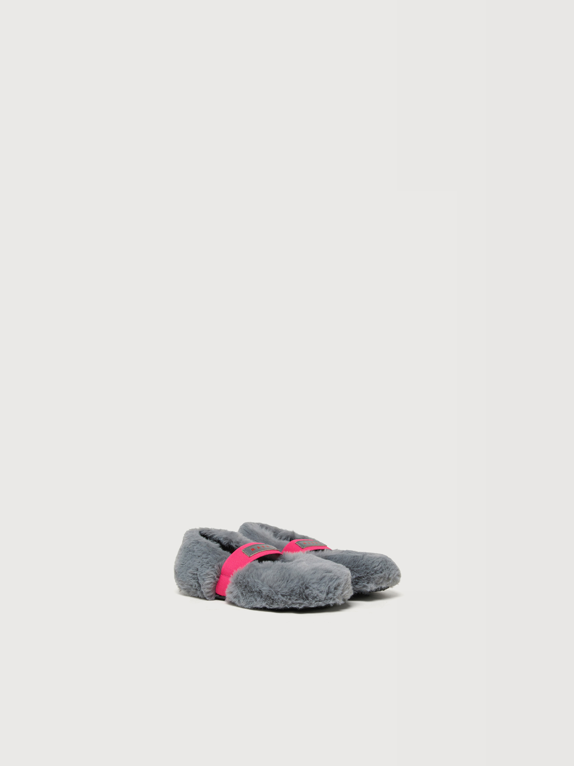 Grey faux fur ballerinas with logo elastic strap - Sneakers - Image 2