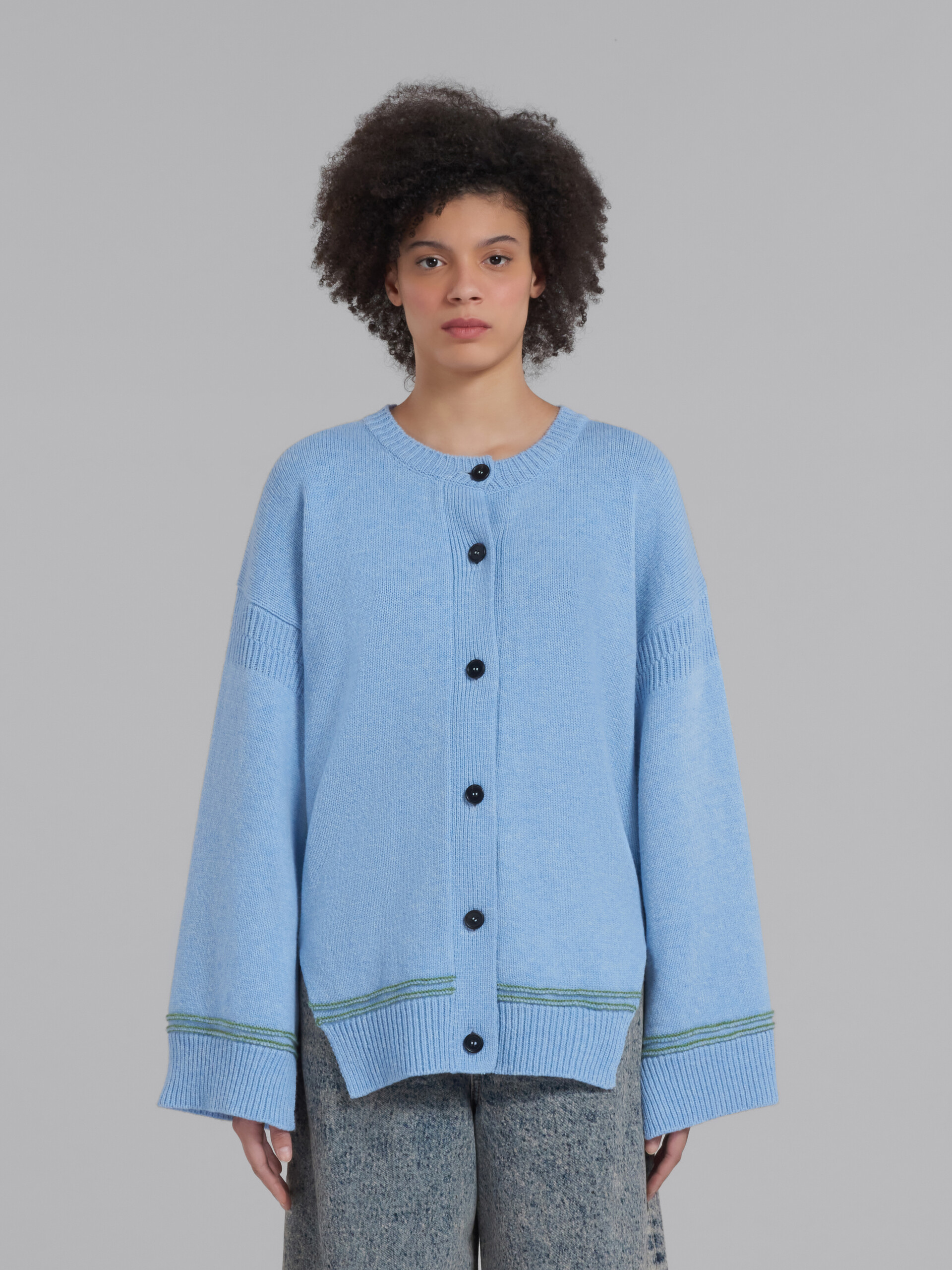 Blue wool cardigan with kimono sleeves - Pullovers - Image 2