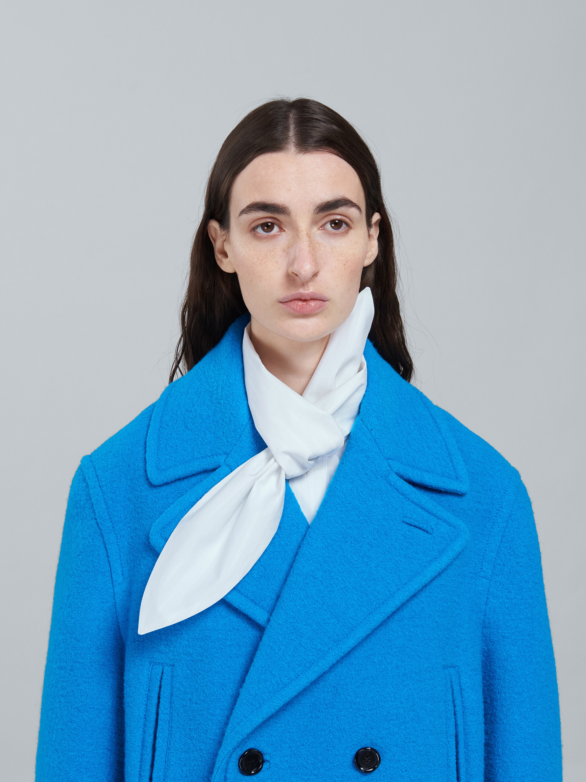 Giacca lunga in lana bouclé blu - Cappotti - Image 4