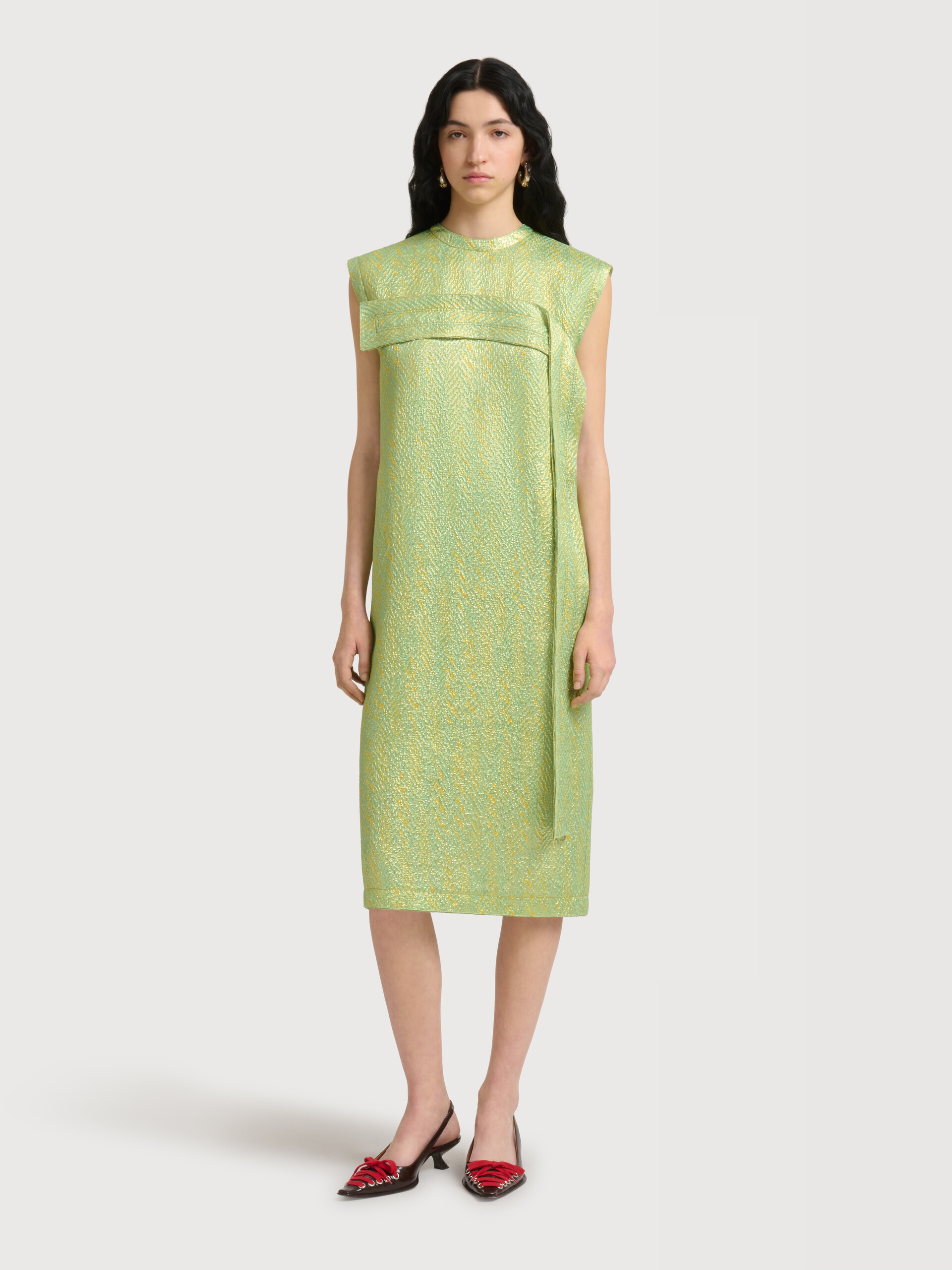 Green silk cloqu&eacute; dress with panel detail - Dresses - Image 2