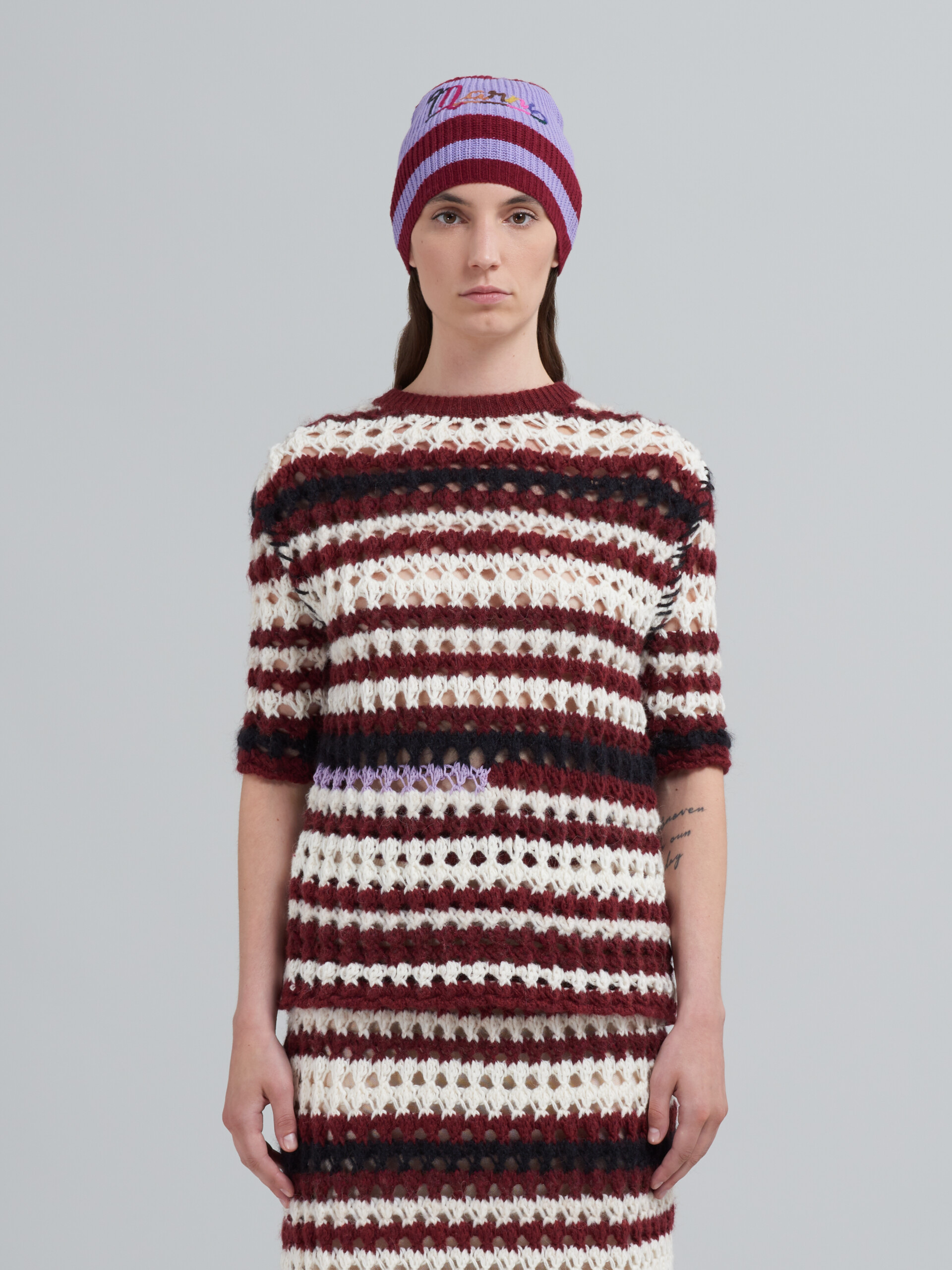 Multi-coloured striped 3D crochet intarsia sweater in blended yarns - Pullovers - Image 2