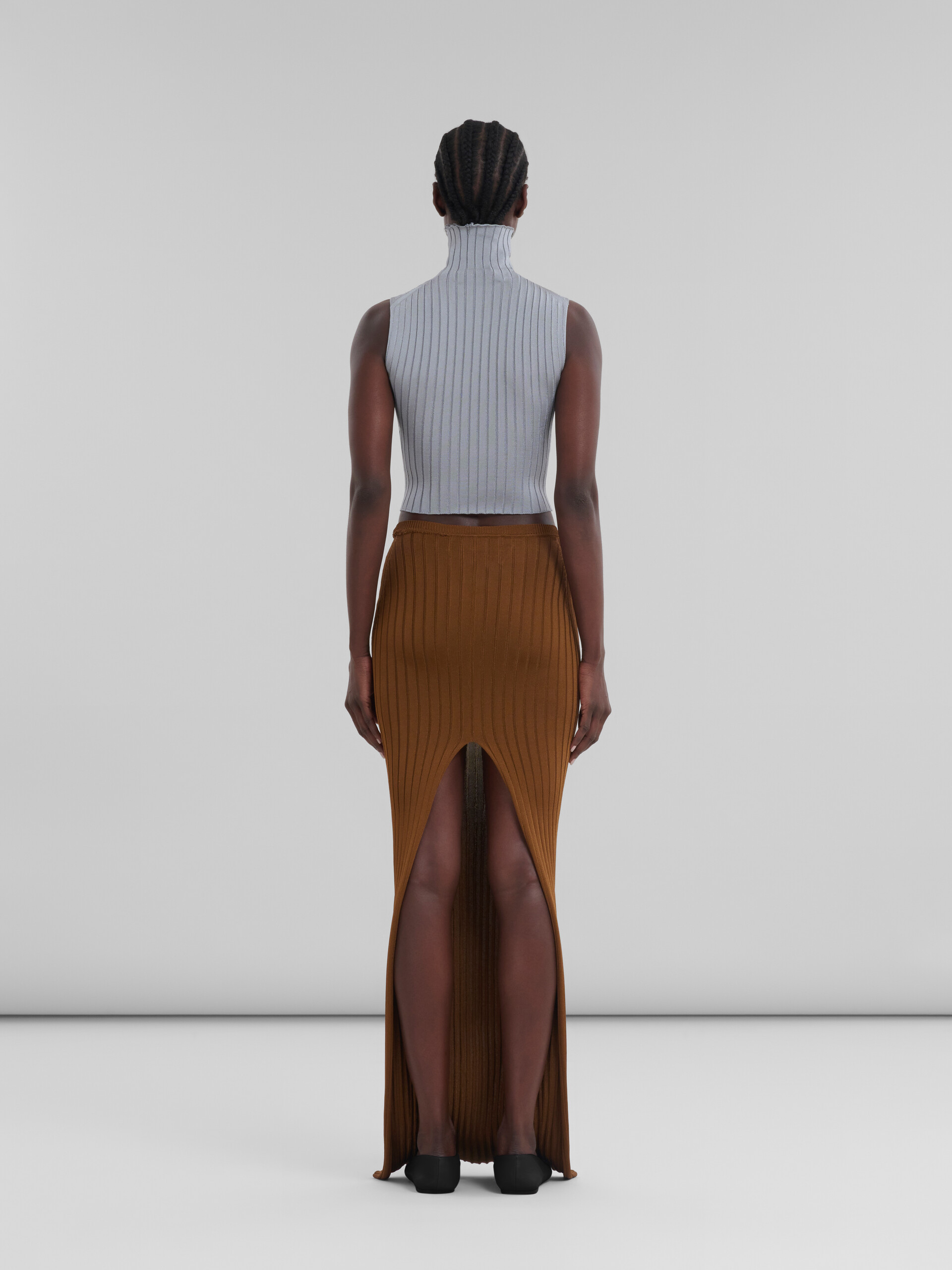 Brown ribbed viscose maxi skirt - Skirts - Image 3