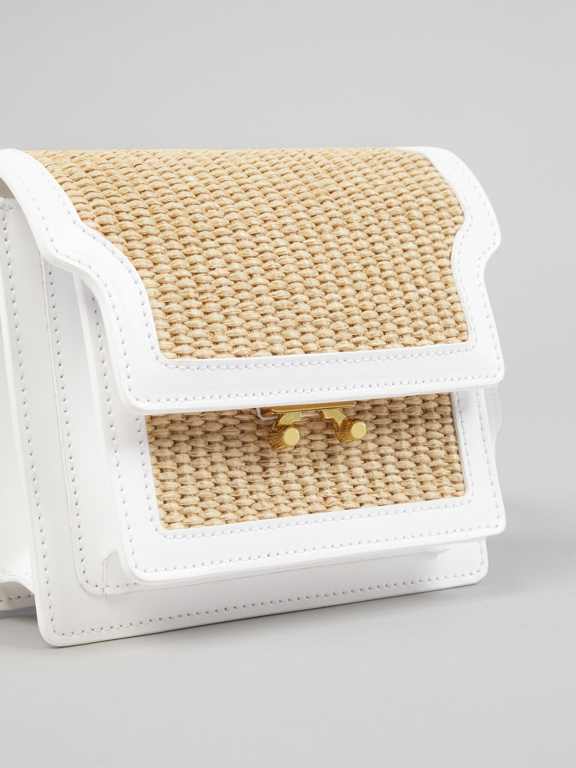TRUNK SOFT mini bag in white leather and raffia - Shoulder Bag - Image 3