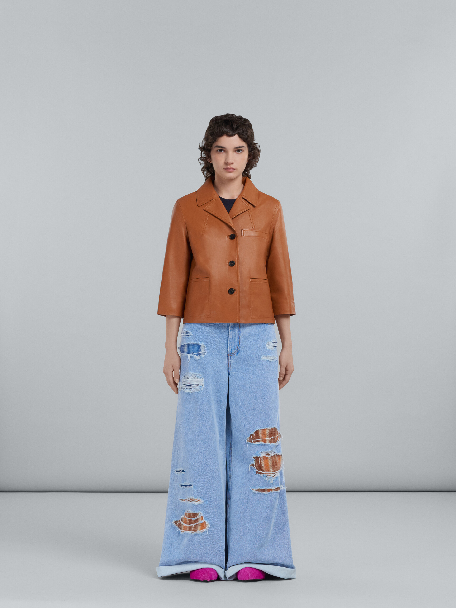Flared trousers in light blue denim and mohair - Pants - Image 2