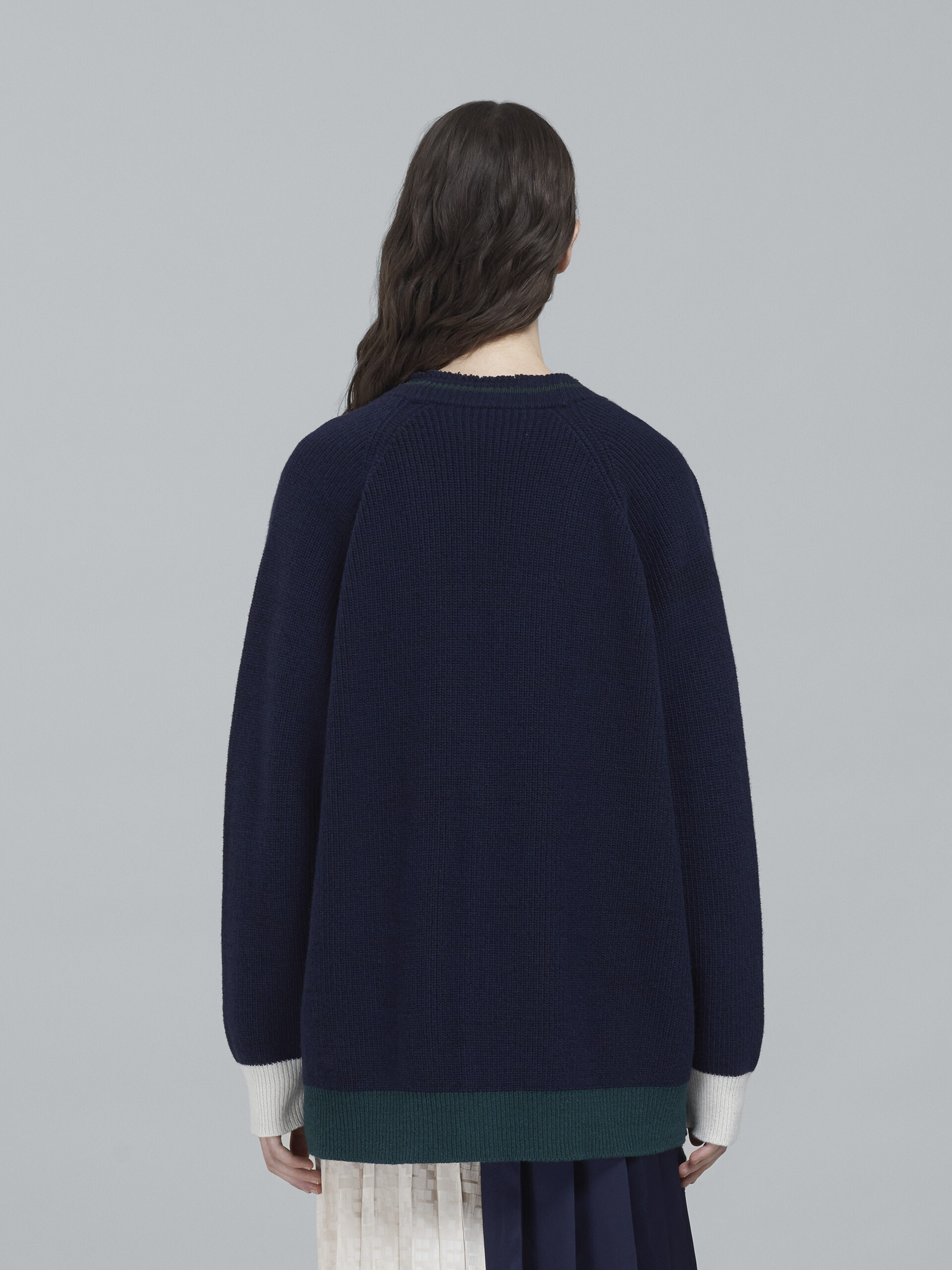Blue Shetland wool and cotton long cardigan - Pullovers - Image 3
