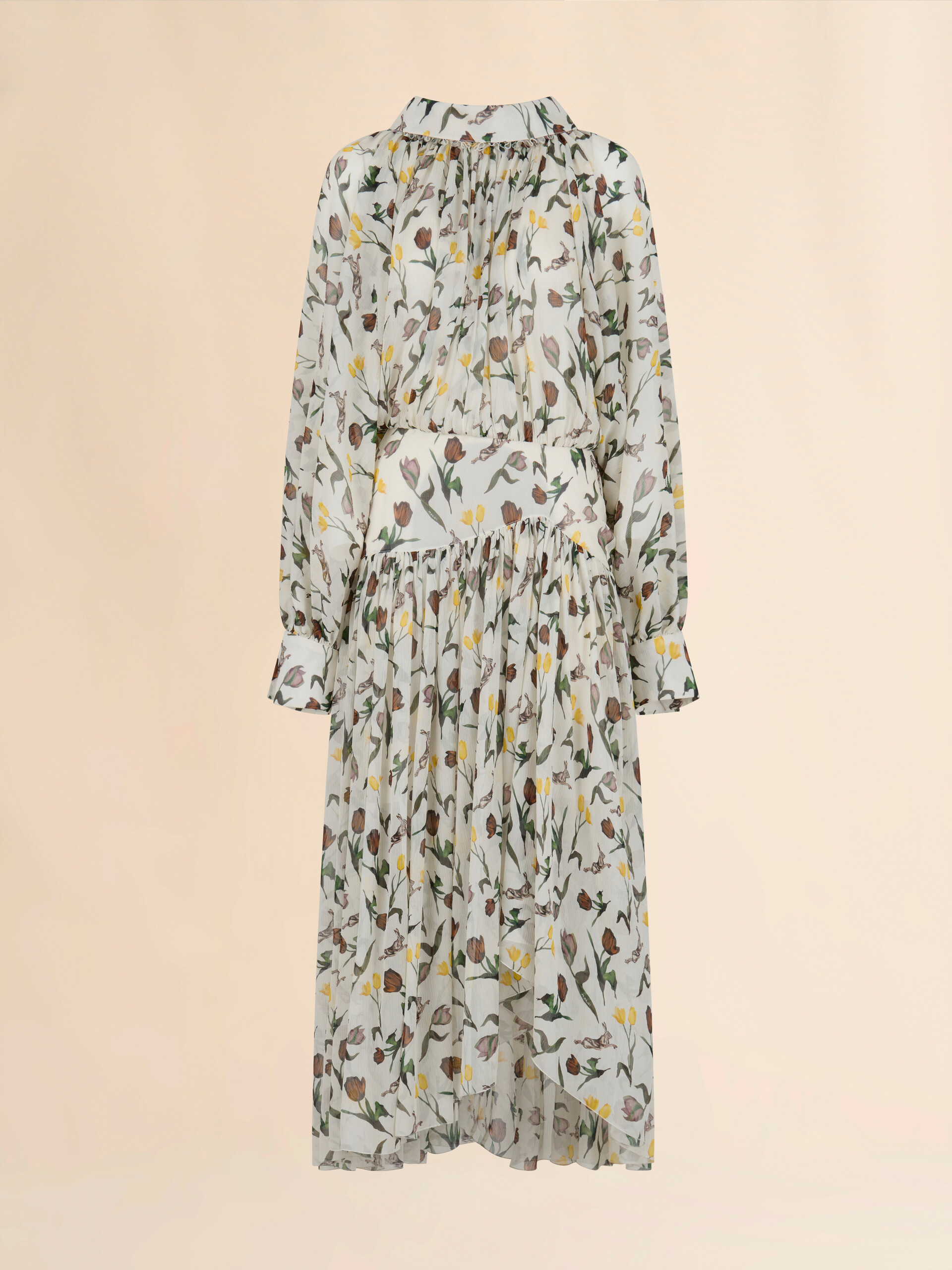 Cream chiffon dress with Tulips and Hares print - Dresses - Image 1