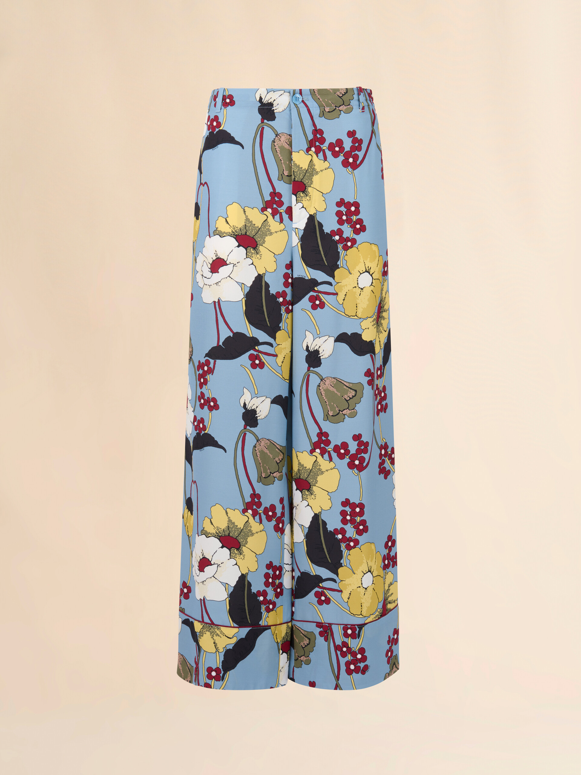 Blue envers satin trousers with Melodia print - Pants - Image 1