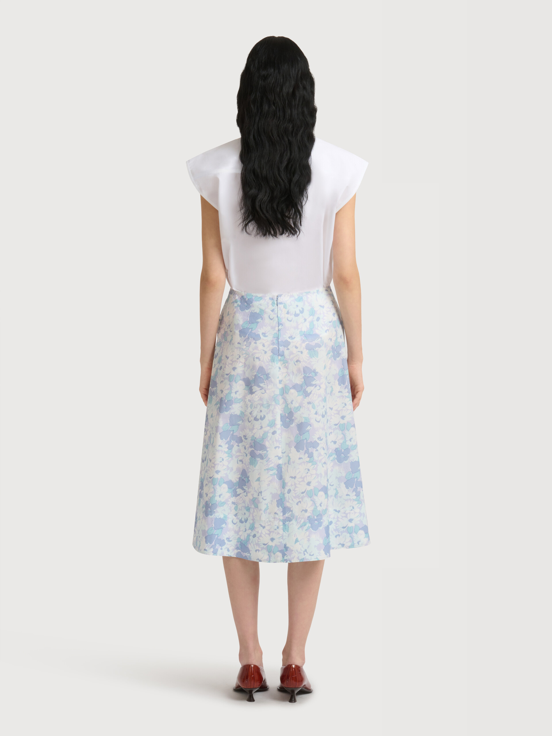 White poplin midi skirt with Pop Flowers print - Skirts - Image 4
