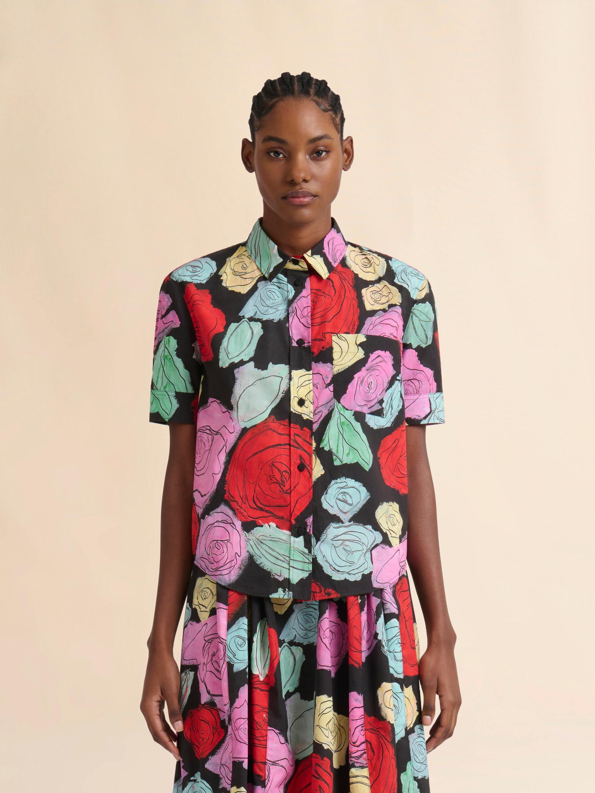 Black poplin short-sleeve shirt with Orion print - Shirts - Image 2