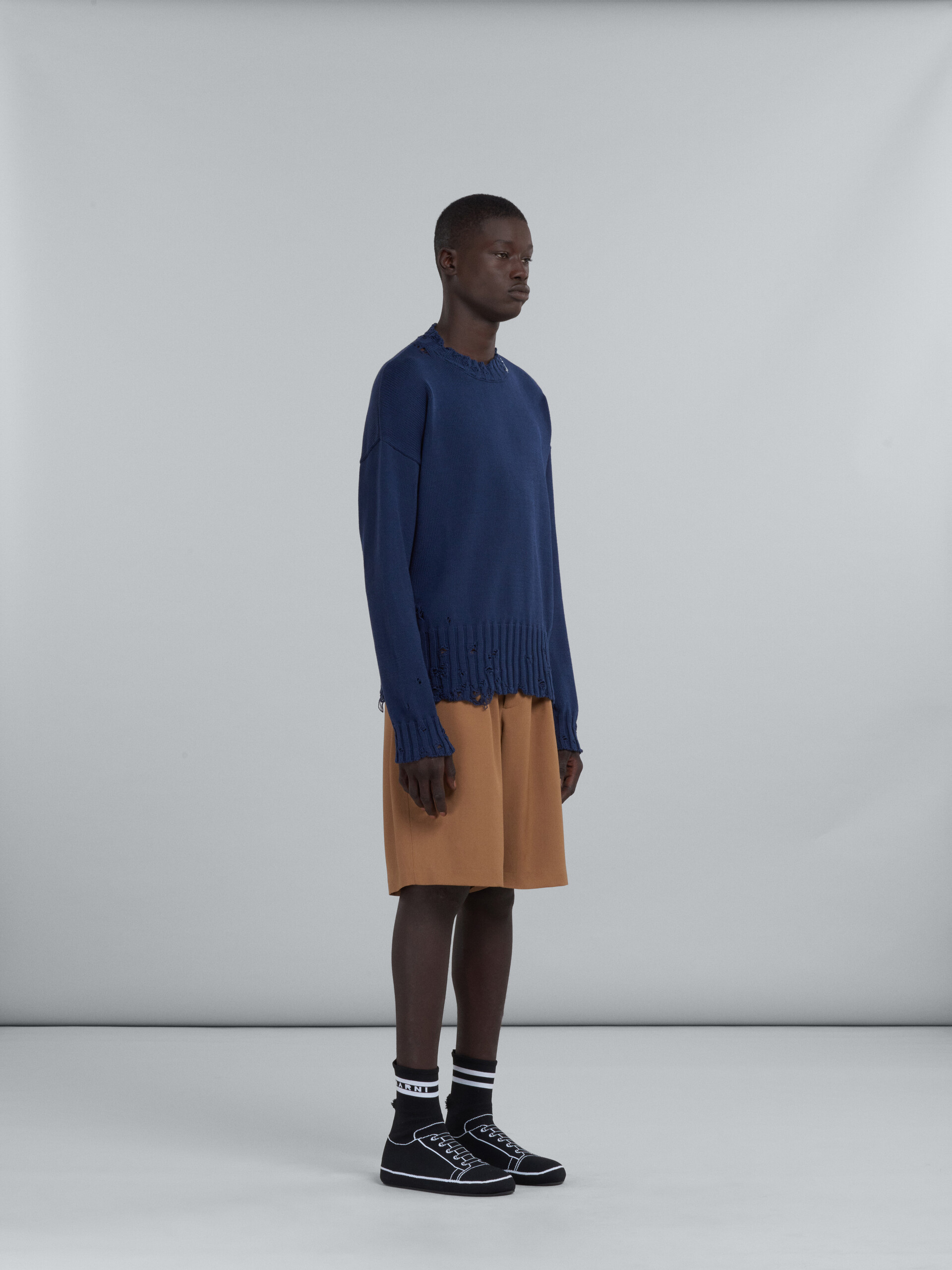 Blue cotton crewneck sweater - Pullovers - Image 5