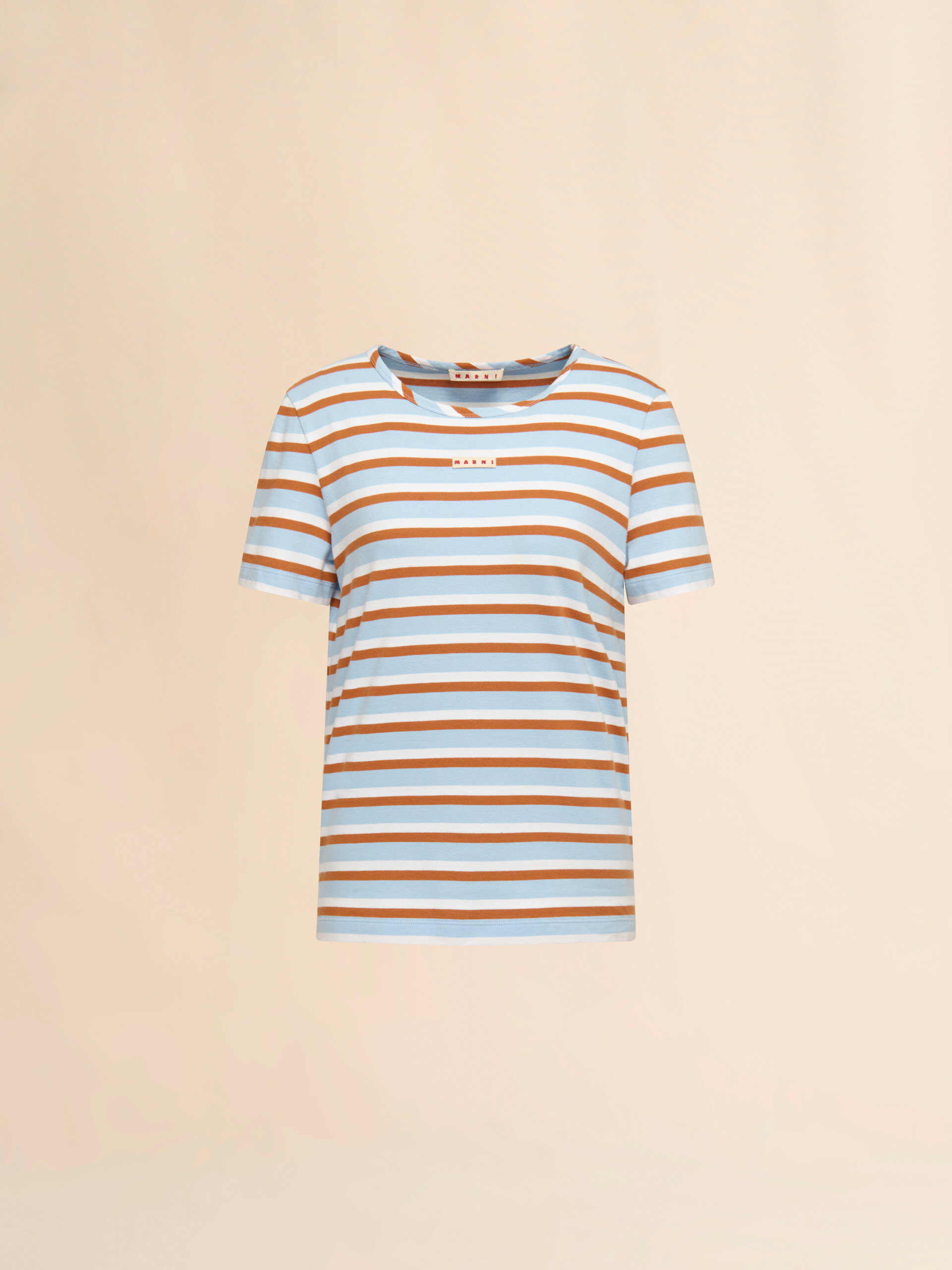 Blue and brown striped cotton T-shirt - T-shirts - Image 1