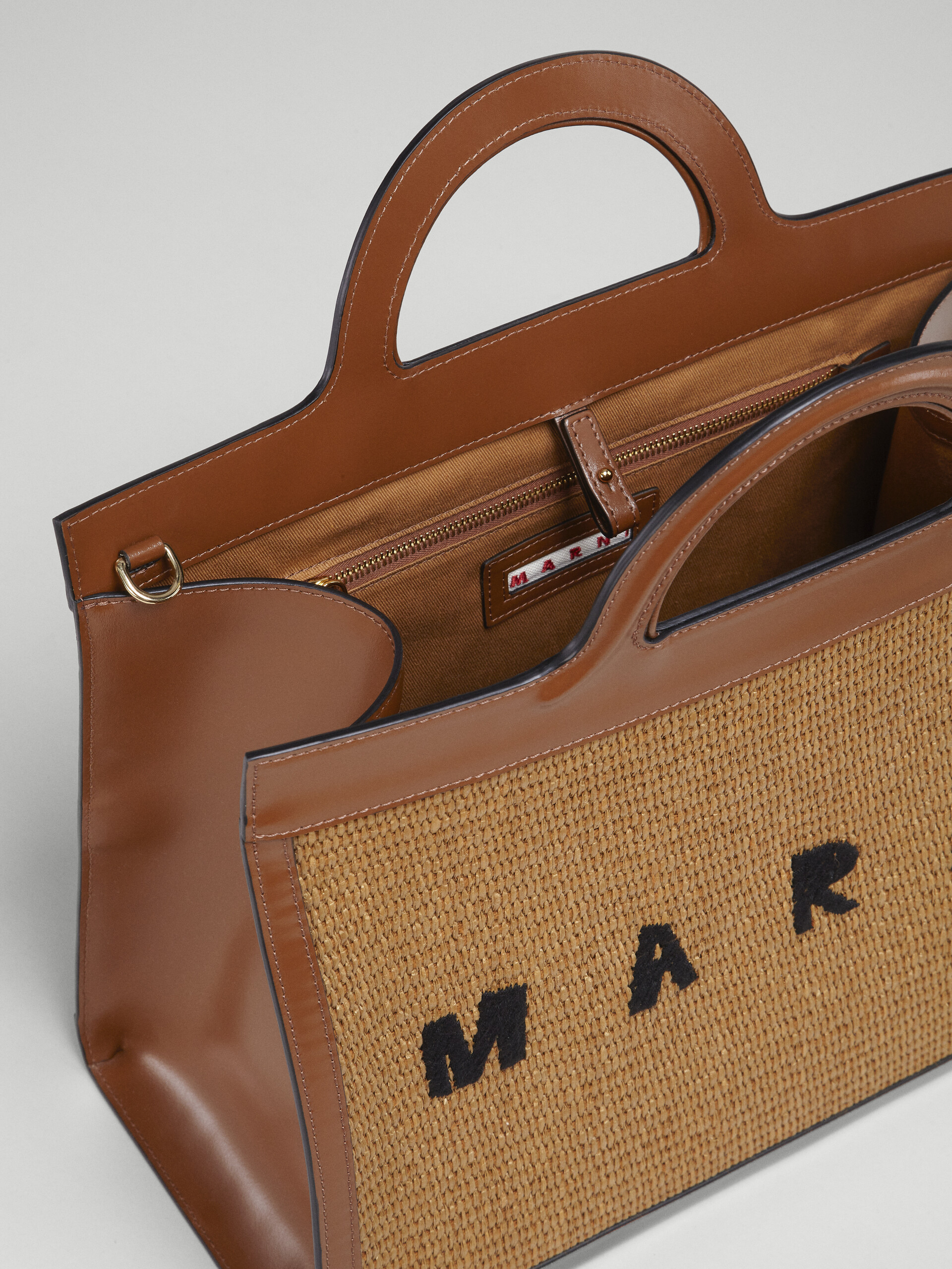 TROPICALIA tote bag in brown leather and raffia - Handbag - Image 5