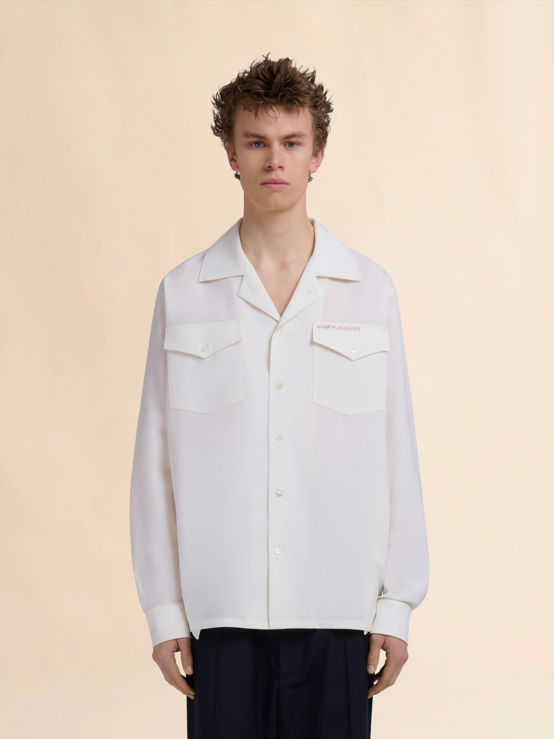 Deep blue tropical wool shirt with Marni Mending - Shirts - Image 2