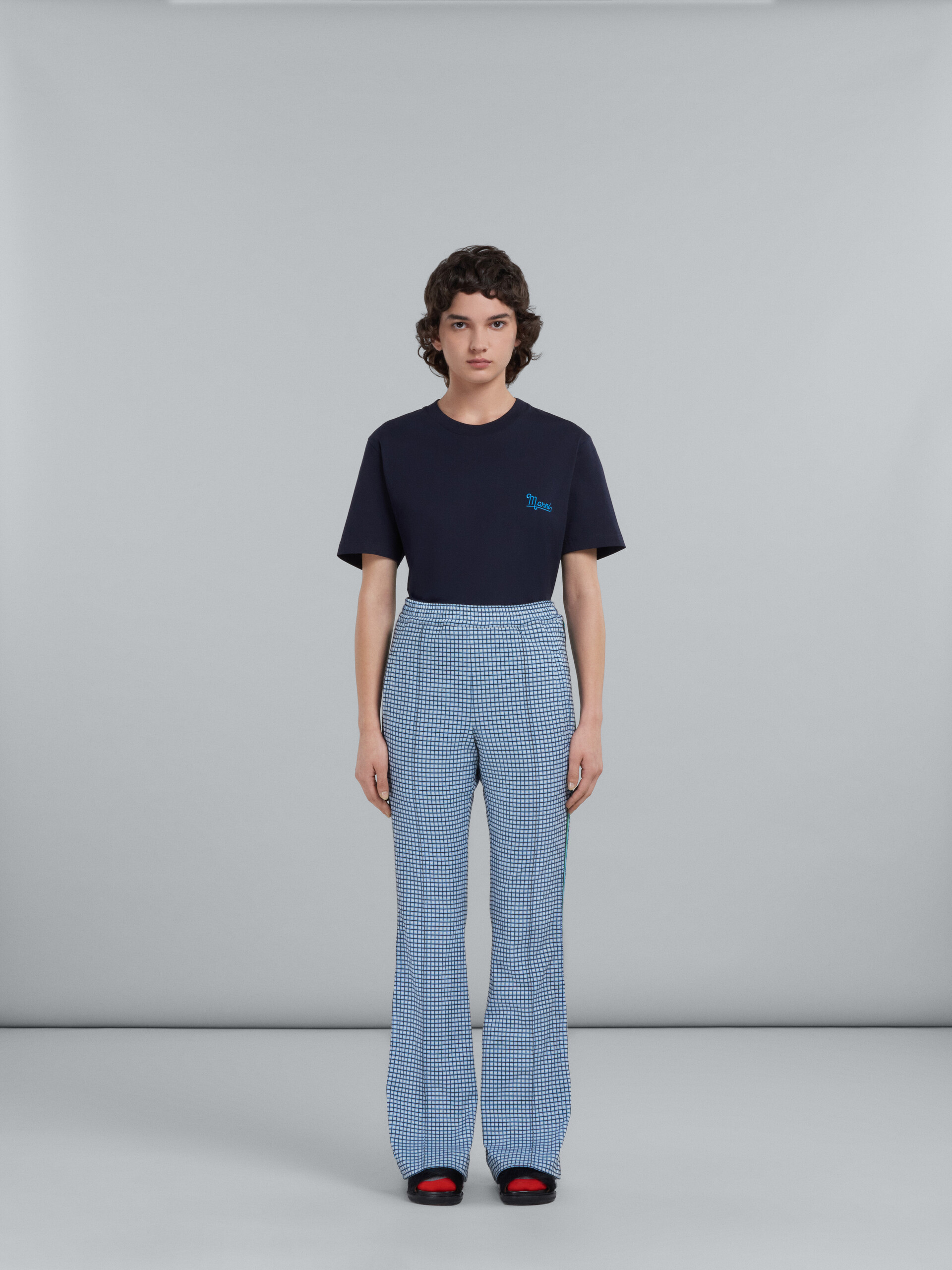 Flared trousers in light blue jacquard fabric - Pants - Image 2