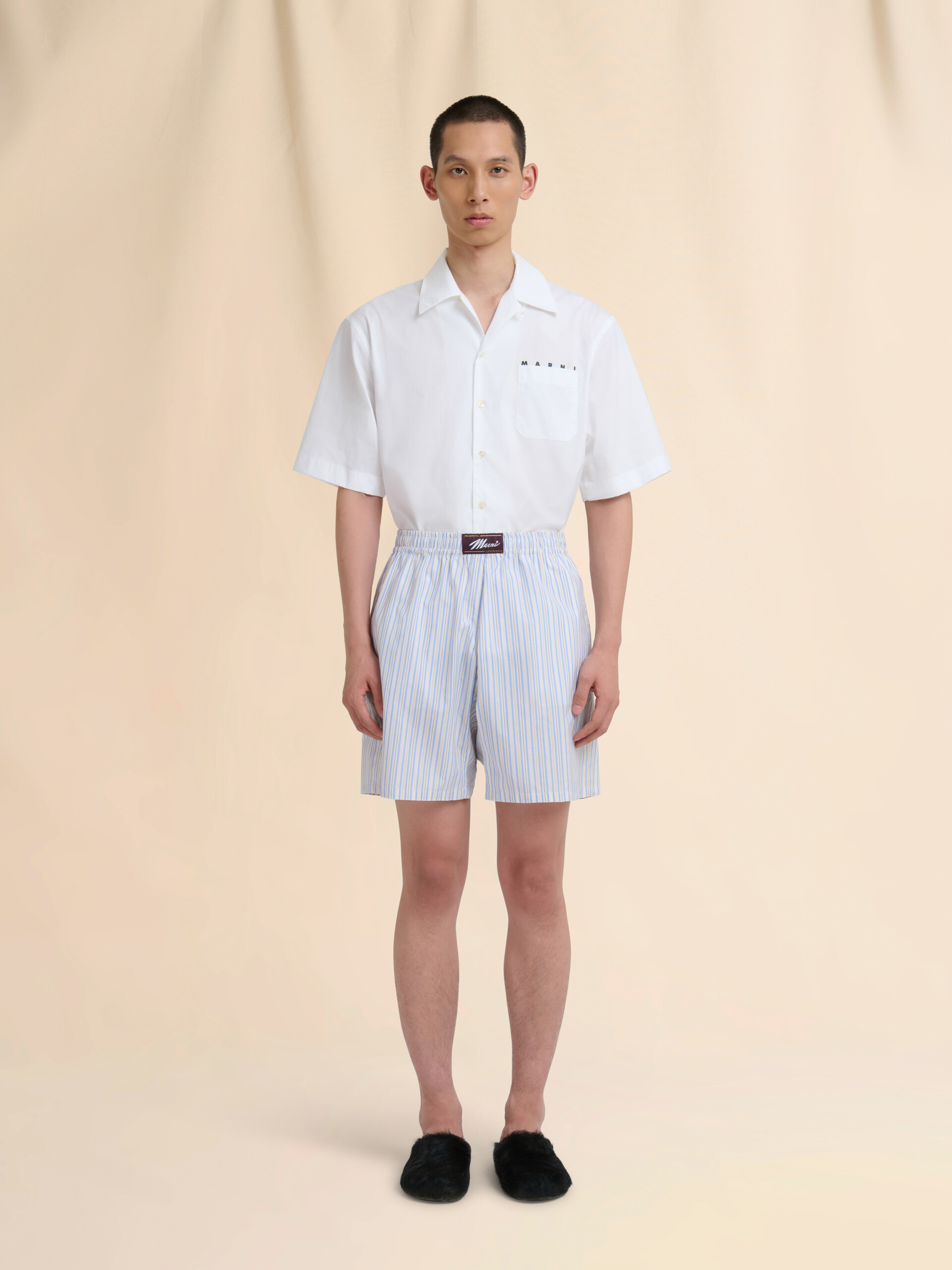Light blue striped poplin Bermuda shorts - Swimwear - Image 2