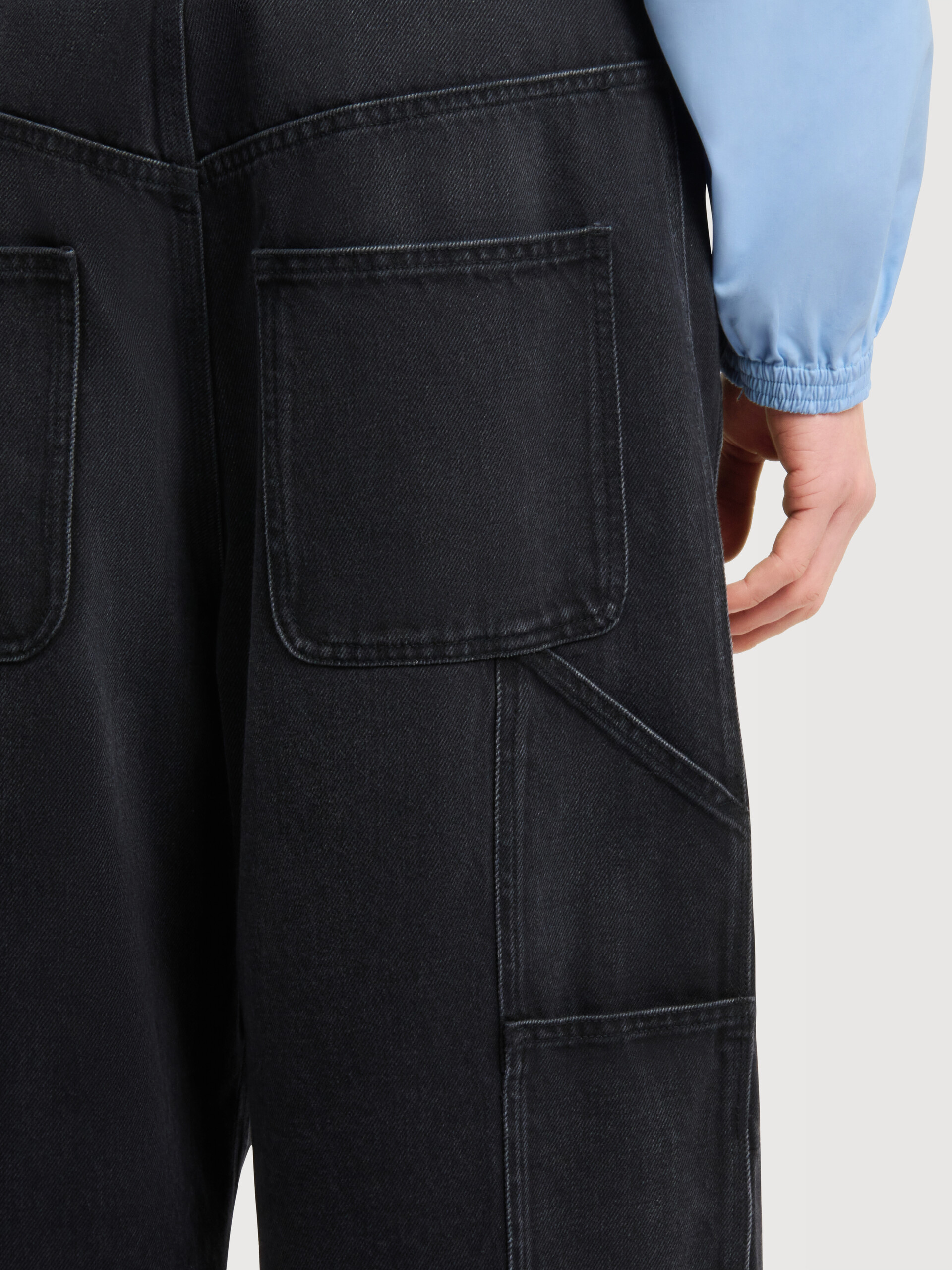 Black denim oversized workwear trousers - Pants - Image 4