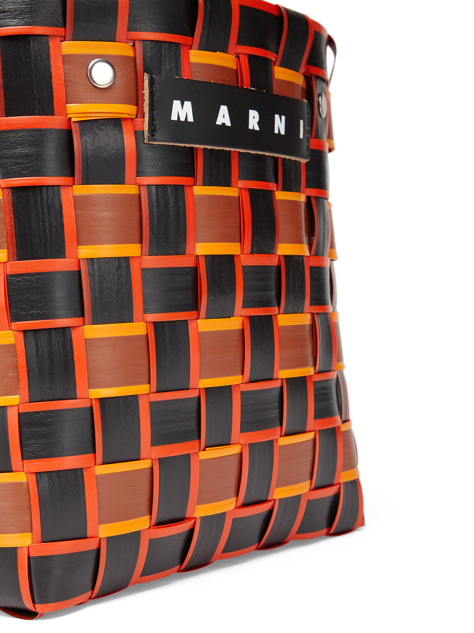 MARNI MARKET TAPE BASKET bag in orange and black woven material - Shopping Bags - Image 4