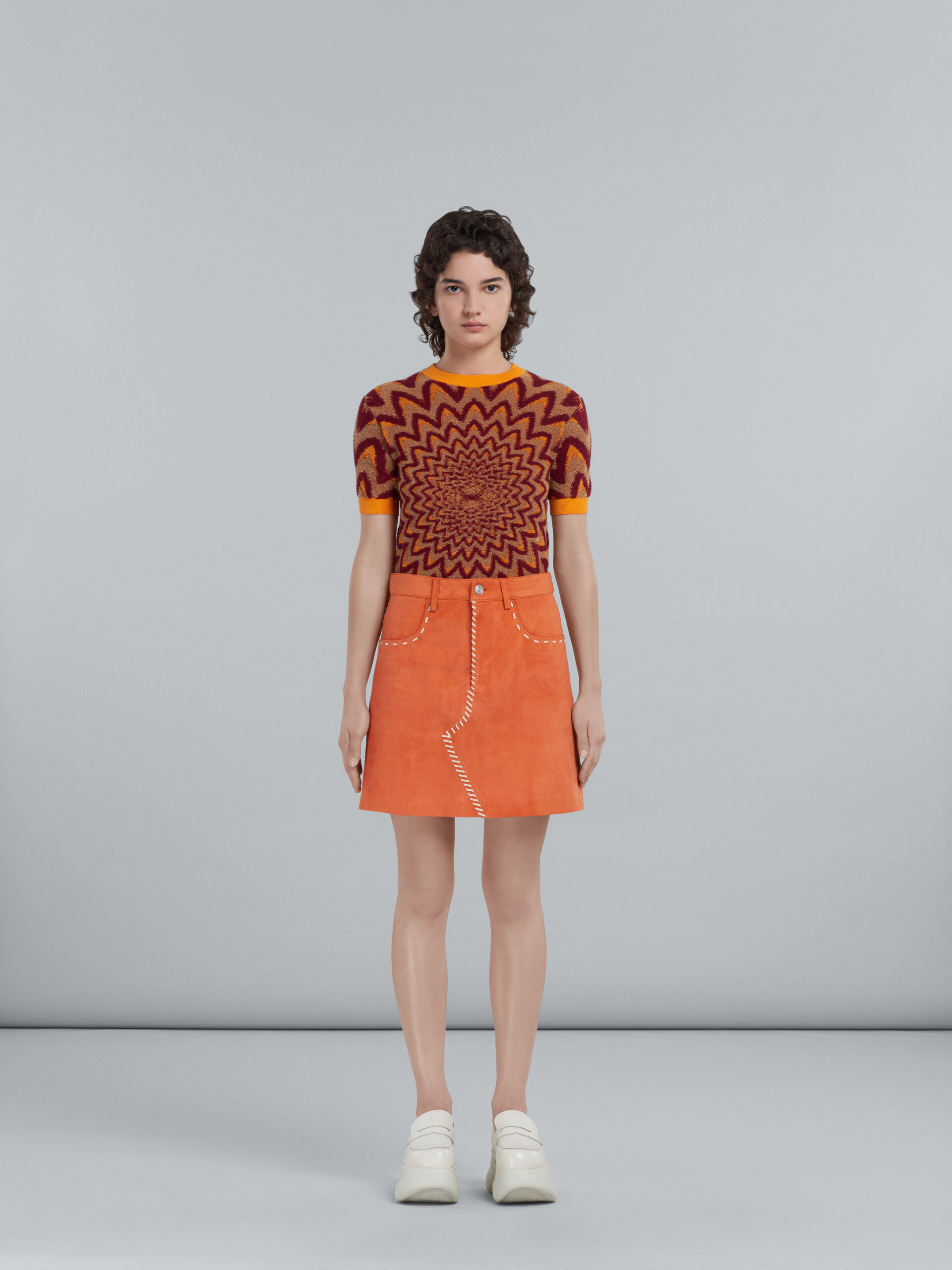 Orange suede skirt with nappa stitching - Skirts - Image 2