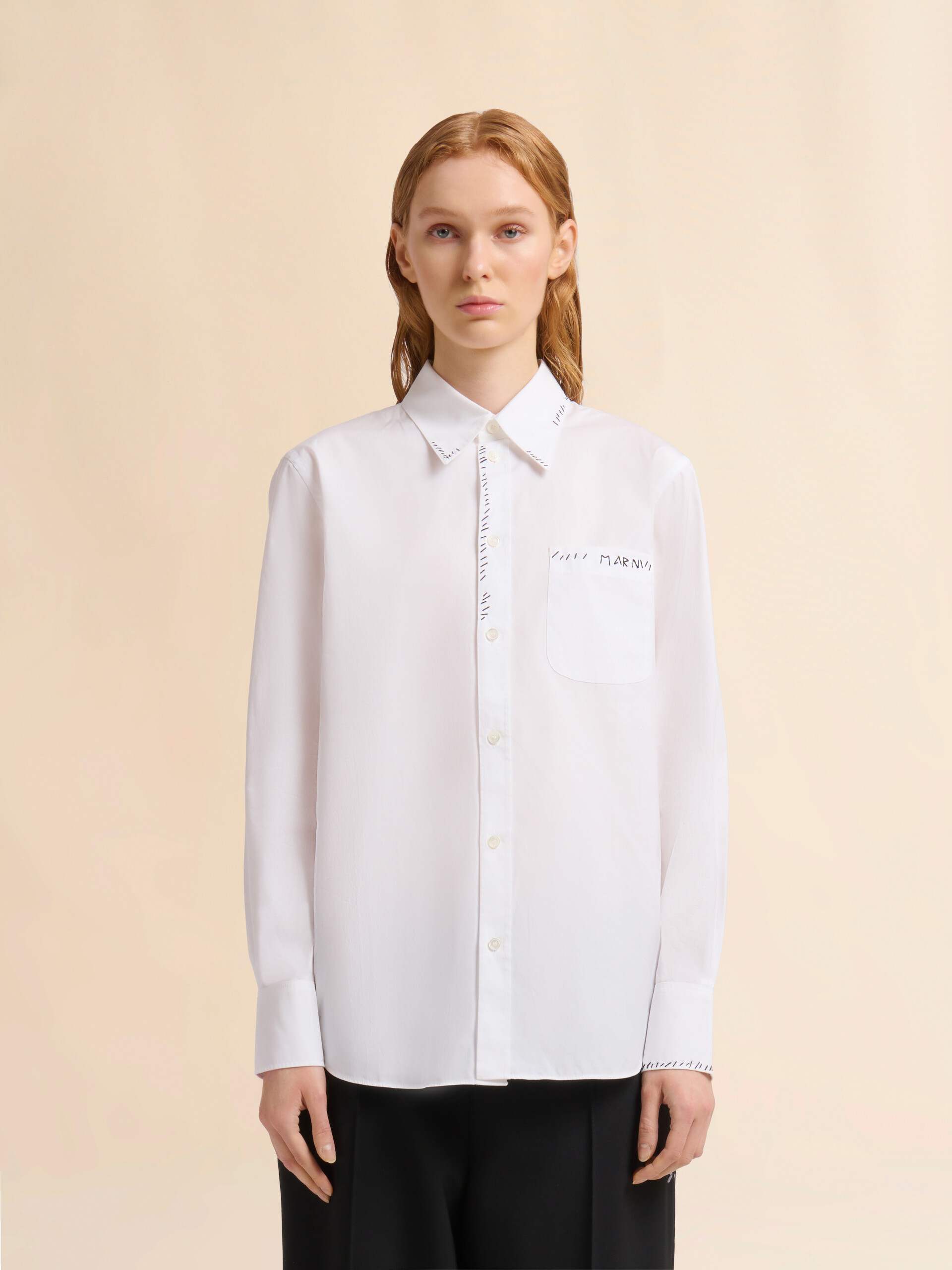 White organic poplin shirt with Marni Mending - Shirts - Image 2