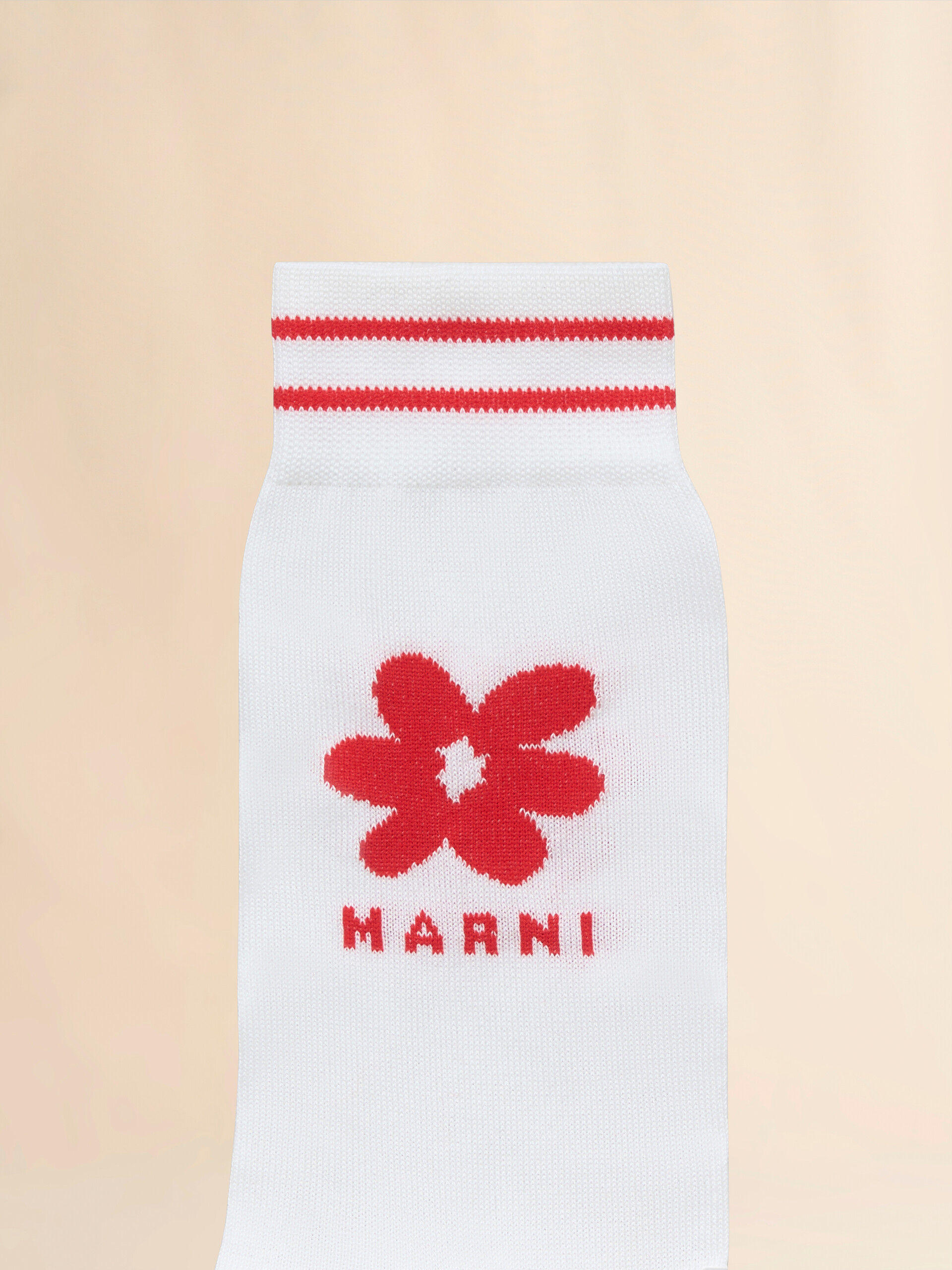 Black cotton socks with light blue jacquard flower detail - Socks - Image 3