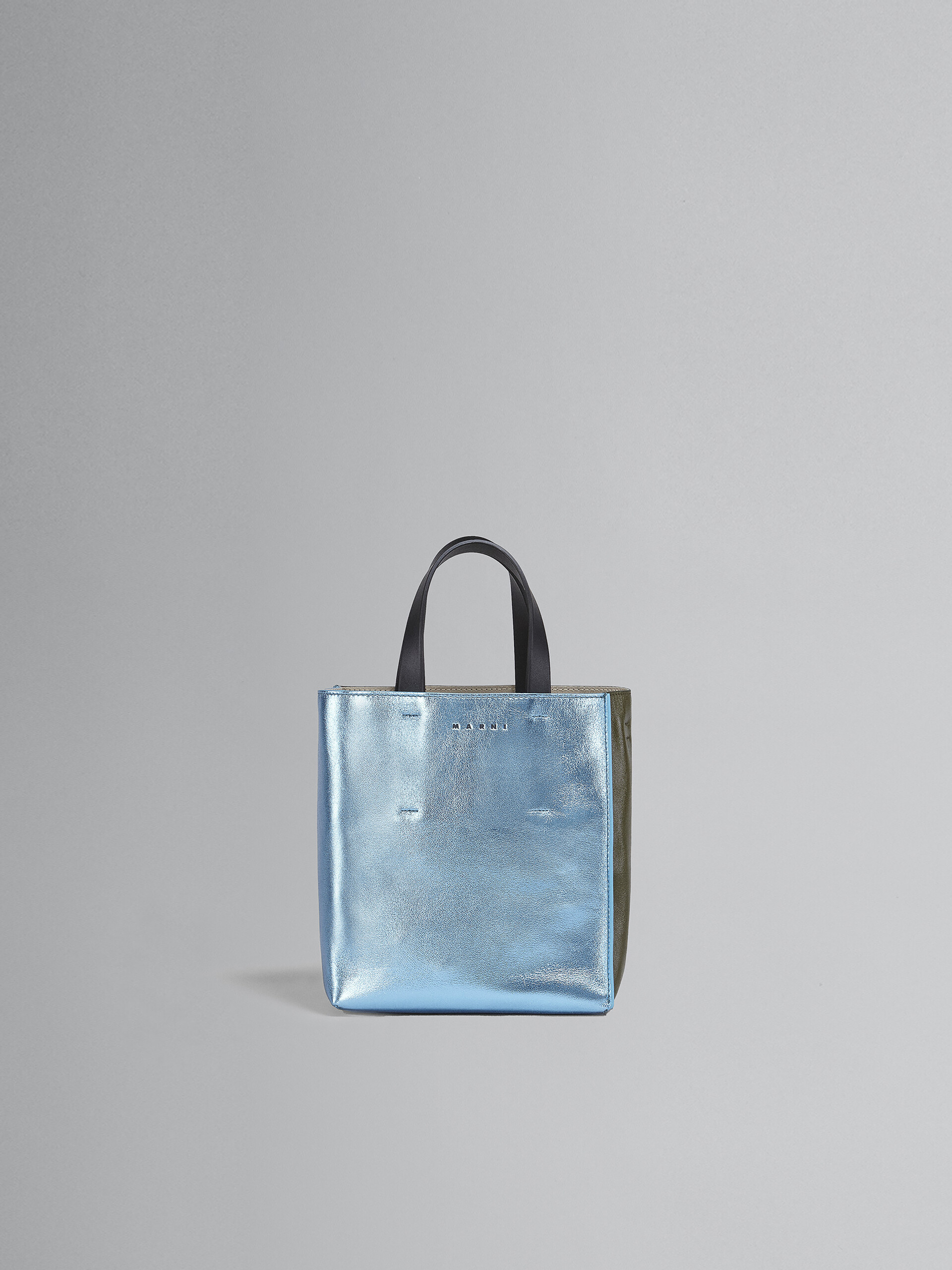 Pale blue green and black metallic leather MUSEO bag - Shopping Bags - Image 1