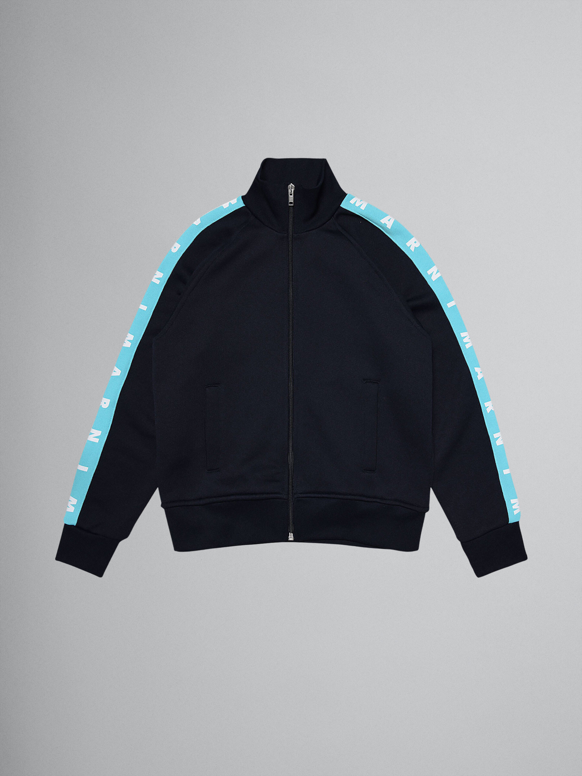 블루 컬러의 테크니컬 코튼 풀 지퍼 스웨트 셔츠 - Sweaters - Image 1